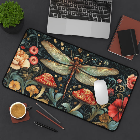 Art Nouveau Style Dragonfly Desk Mat, Whimsical Forest William Morris Inspired, Victorian Vintage Art, Home Office Decor, Unique Mouse Pad