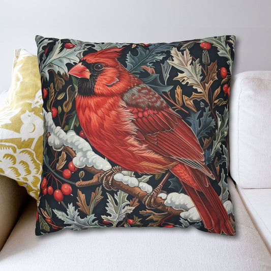 Red Cardinal Among Winter Florals Decorative Pillowcase