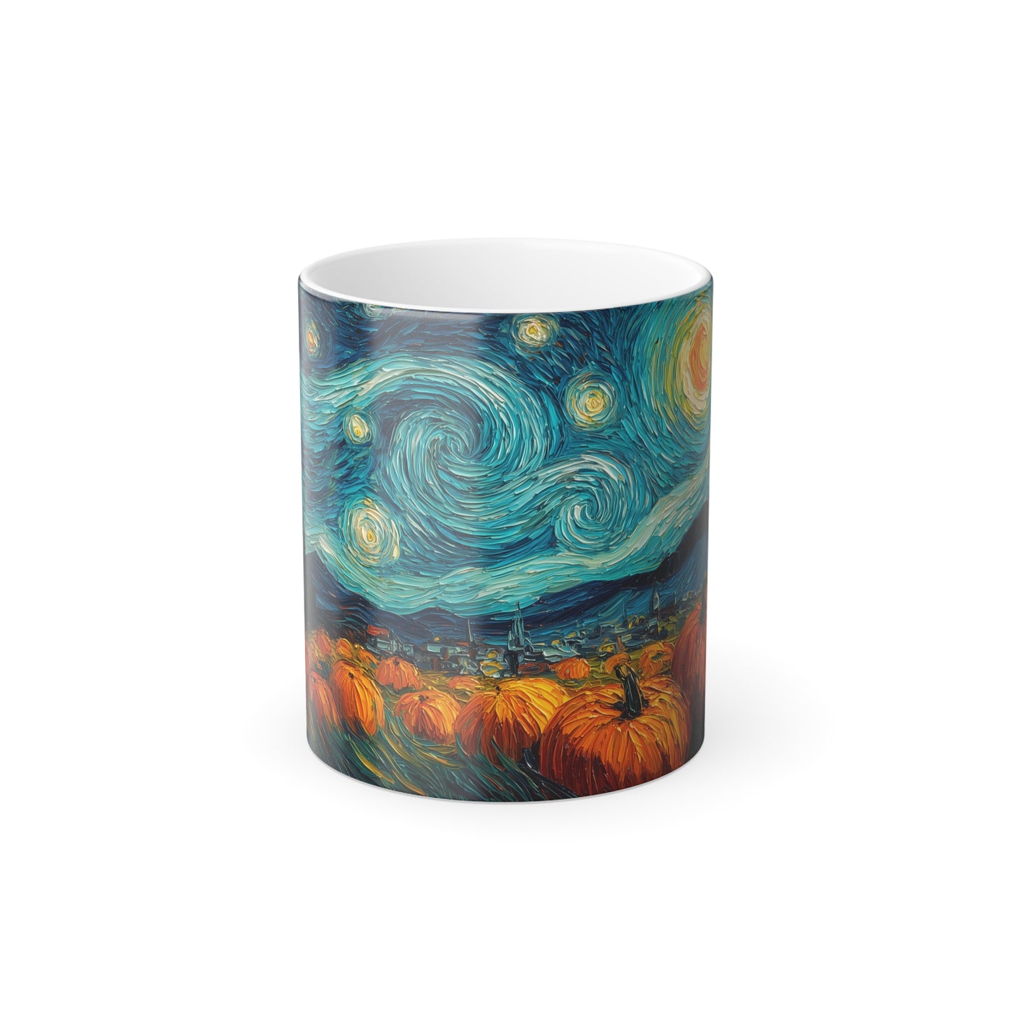 Starry Night Pumpkin Patch Color-Changing Mug, Heat Reveal Coffee Cup, 11oz, Home Decor, Art Enthusiasts, Office Essentials