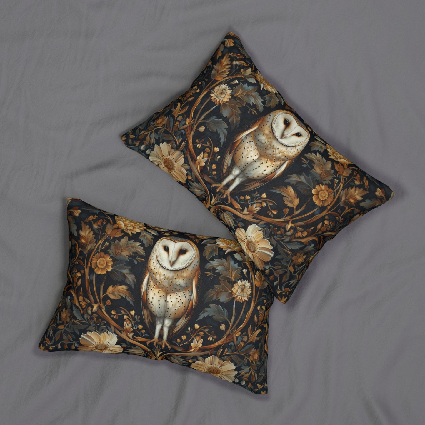 Forest Barn Owl William Morris Inspired Lumbar Pillow