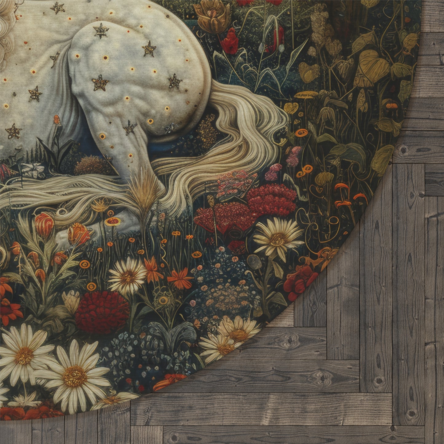 Unicorn Crescent Moon Round Rug, Whimsical Night Area Rug, White Unicorn Rug, Nursery Decor, Playroom Rug, Bedroom Rug