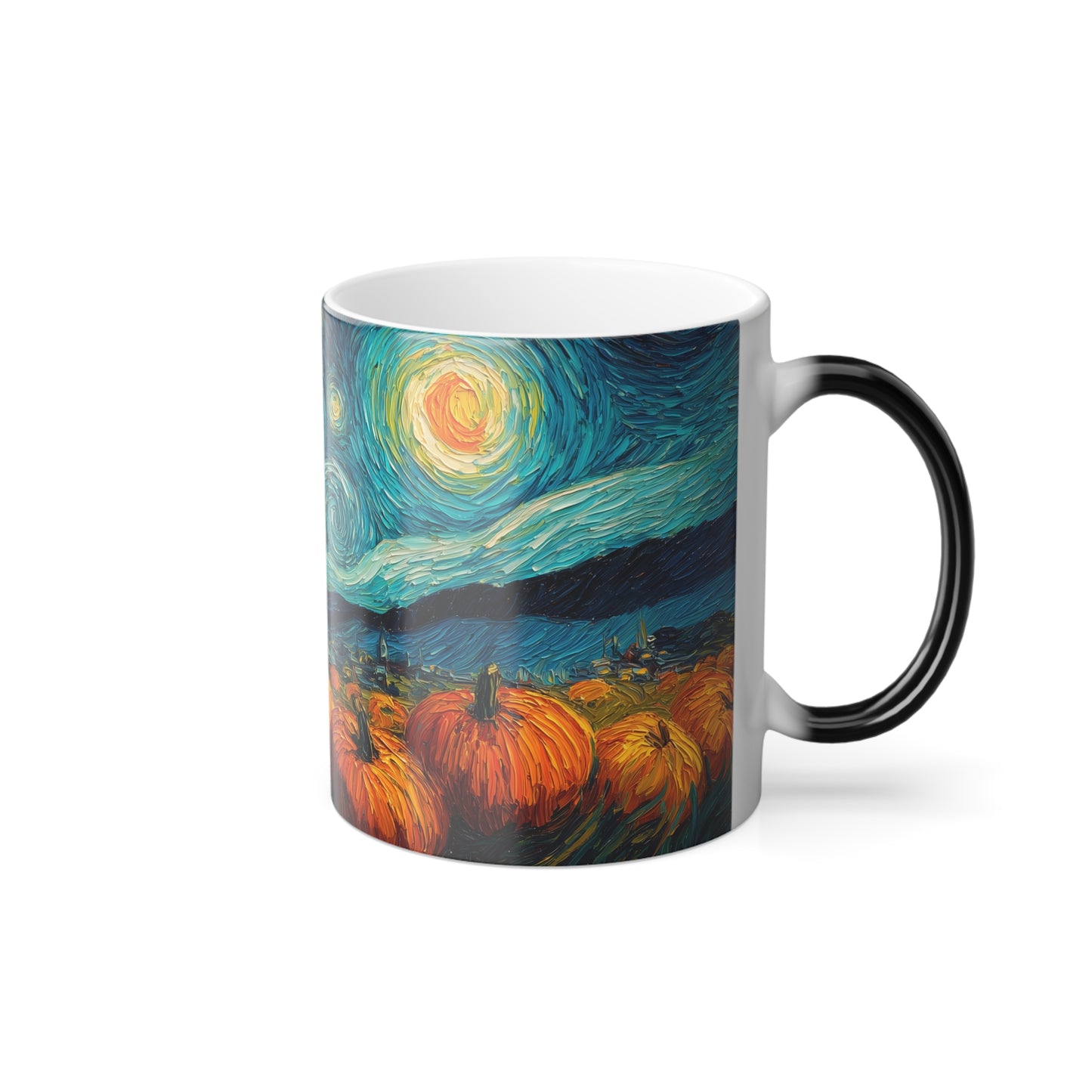 Starry Night Pumpkin Patch Color-Changing Mug, Heat Reveal Coffee Cup, 11oz, Home Decor, Art Enthusiasts, Office Essentials