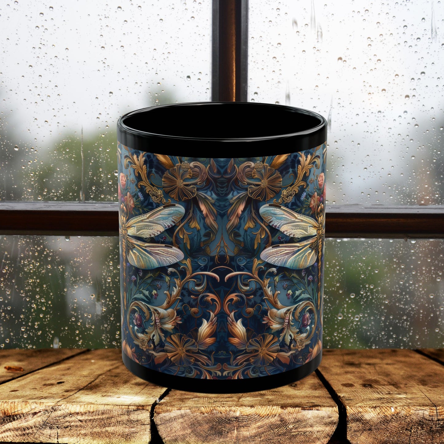 Dragonfly Indigo Ornate William Morris Inspired | Cottage-core Mug 11oz, 15oz