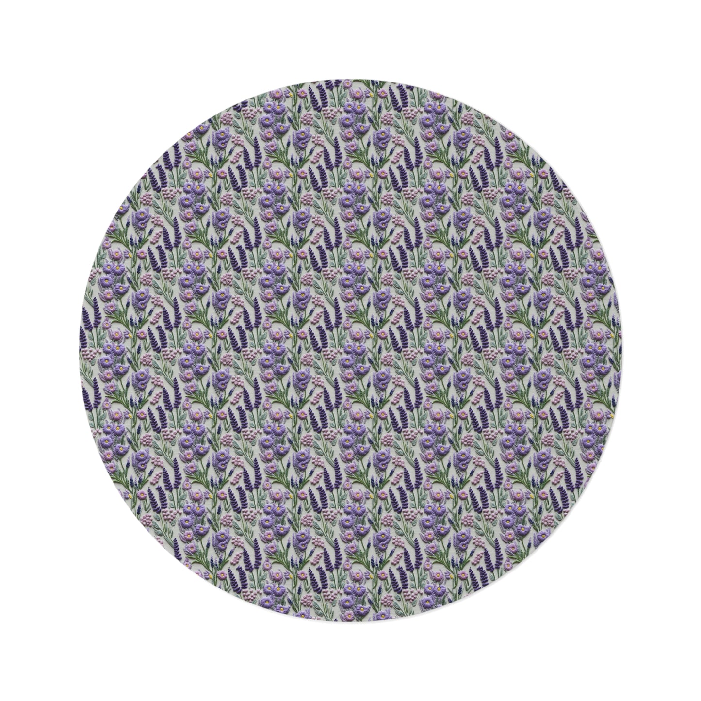 Sweet Lavender Embroidery Pattern Round Area Rug, Housewarming Gift
