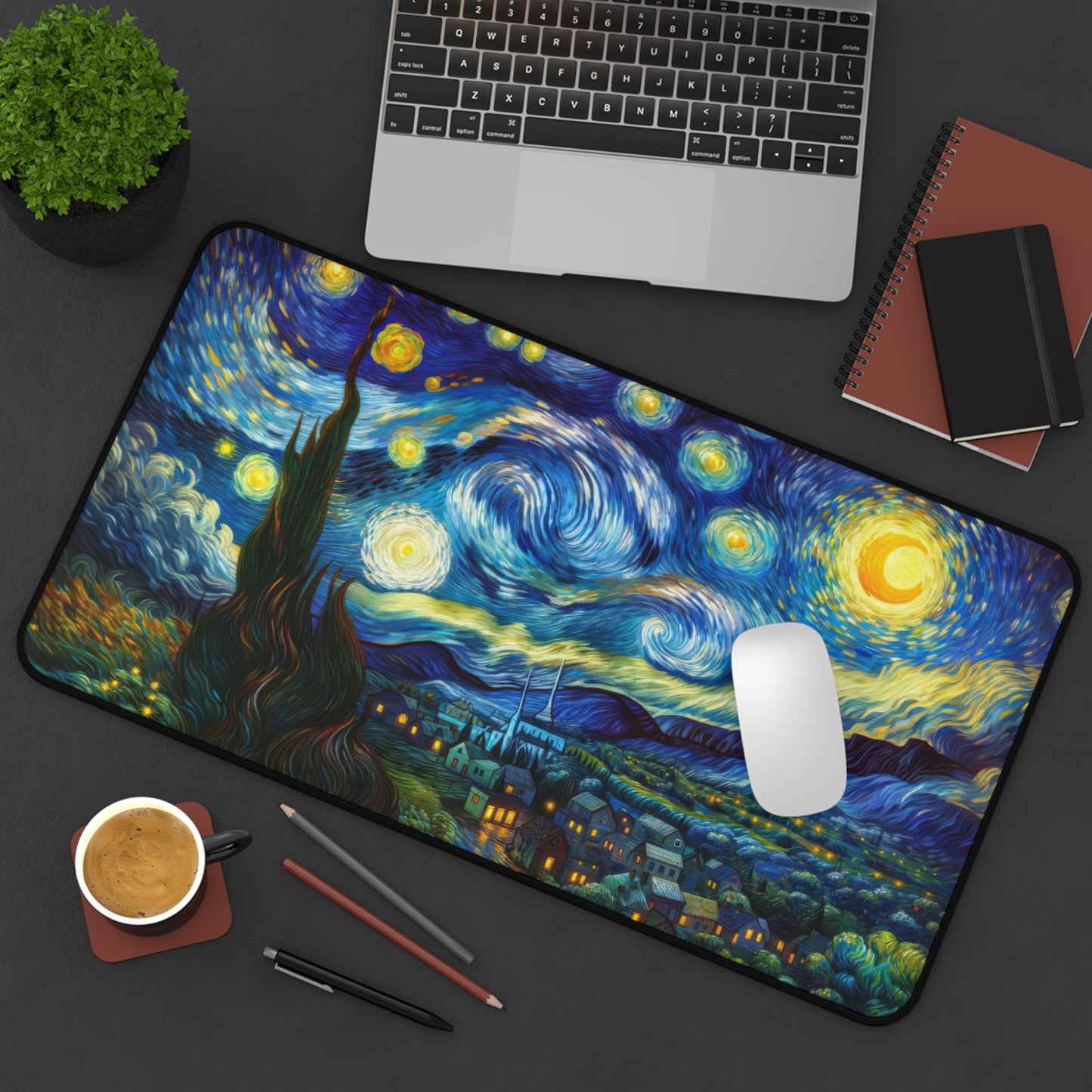 The Starry Night Van Gogh , Gaming Desk Mat 2 Sizes | Office Decor GiftDesk Mats