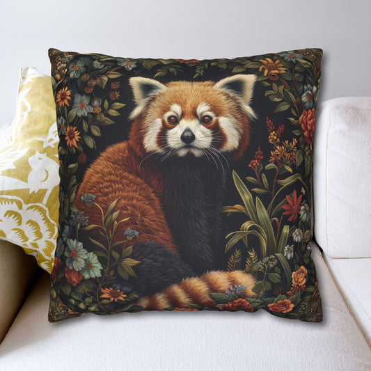 Red Panda Throw Pillowcase: William Morris Rustic Floral Accent Cushion