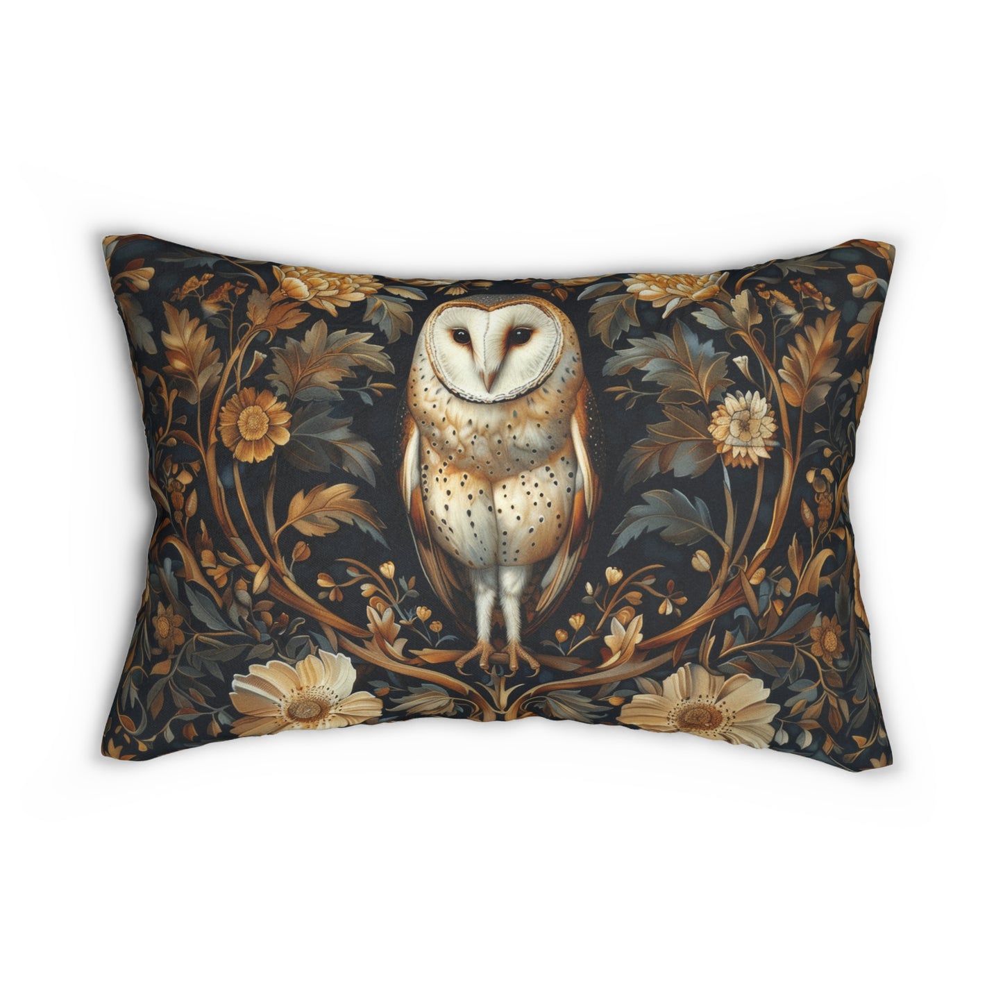 Forest Barn Owl William Morris Inspired Lumbar Pillow
