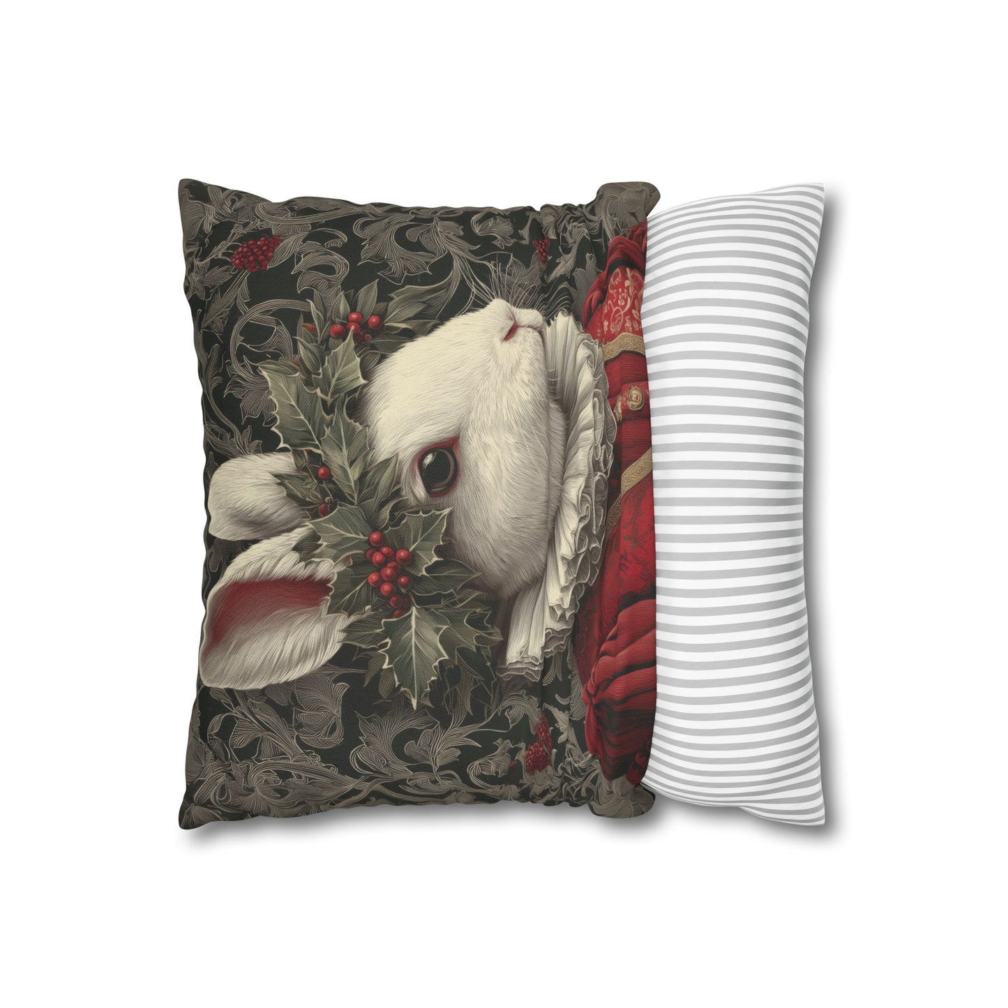 Pillowcase Christmas Rabbit Holiday Bunny, William Morris Inspired Festive Animal Throw Pillowcase
