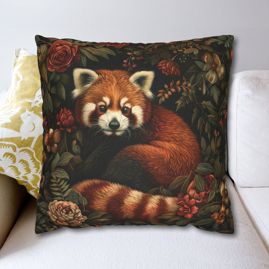 Botanical Red Panda Pillowcase: Morris Inspired Cottagecore Decor