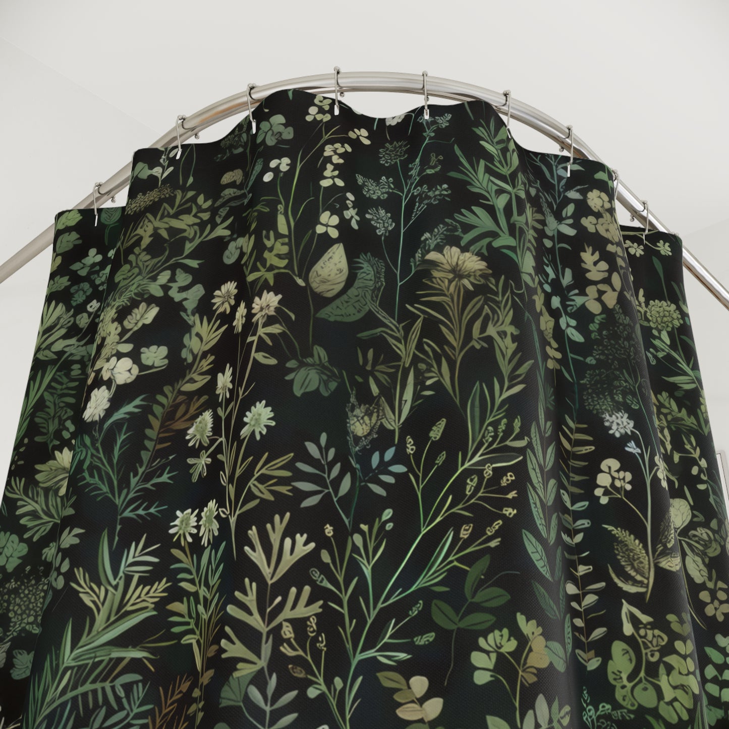 Green Botanical Pattern Polyester Shower Curtain