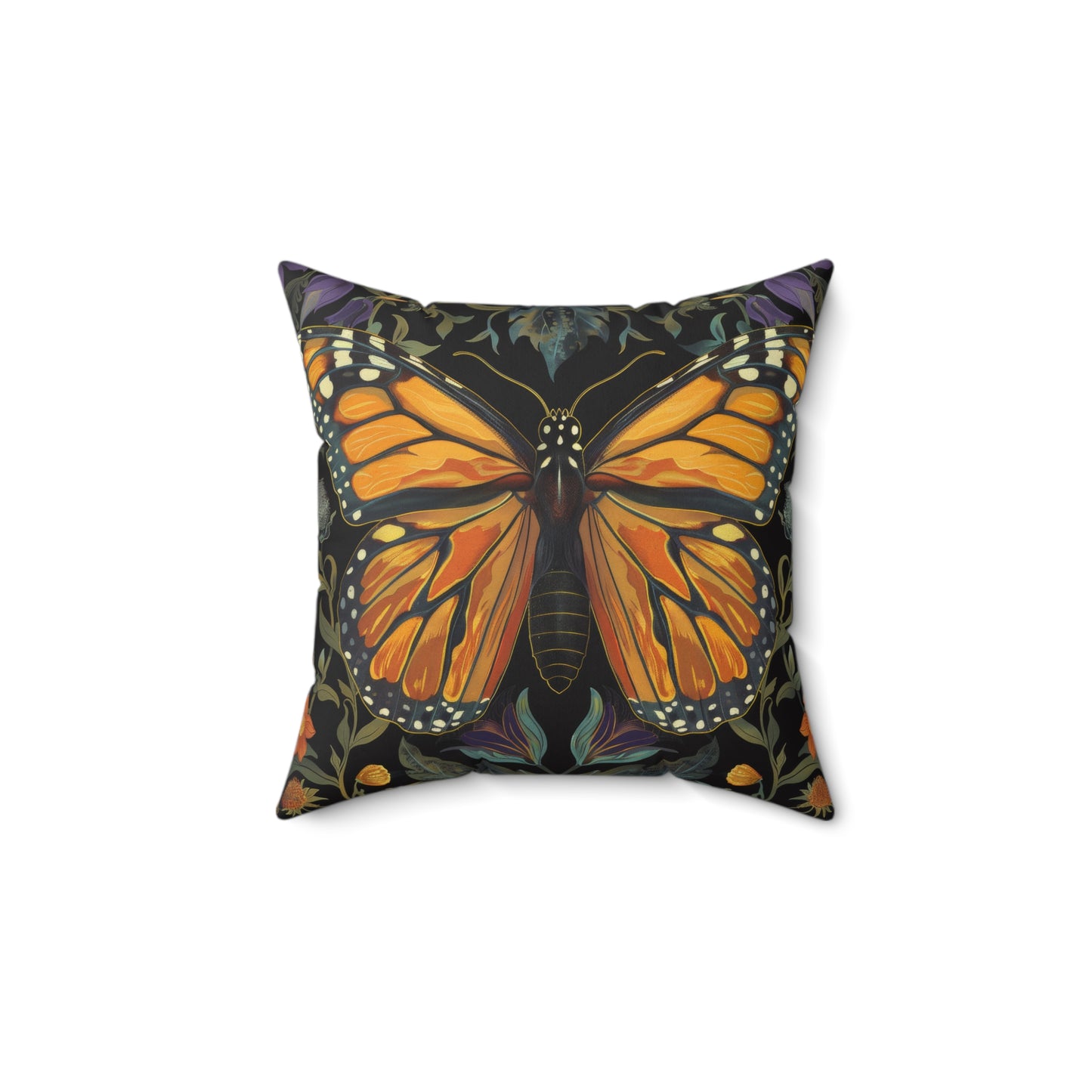 William Morris Inspired Monarch Butterfly Pillow, Decorative Monarch Butterfly Cushion, Spun Polyester Square Pillow