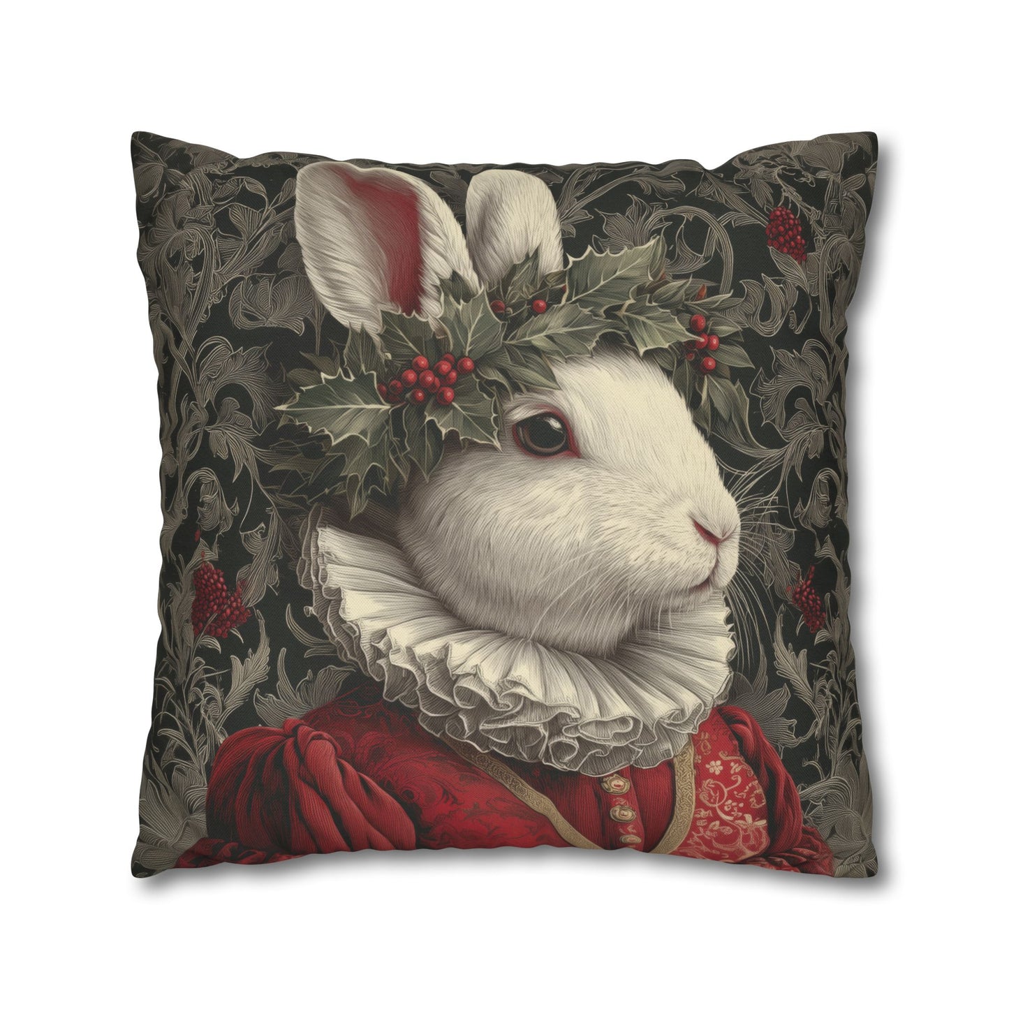 Pillowcase Christmas Rabbit Holiday Bunny, William Morris Inspired Festive Animal Throw Pillowcase