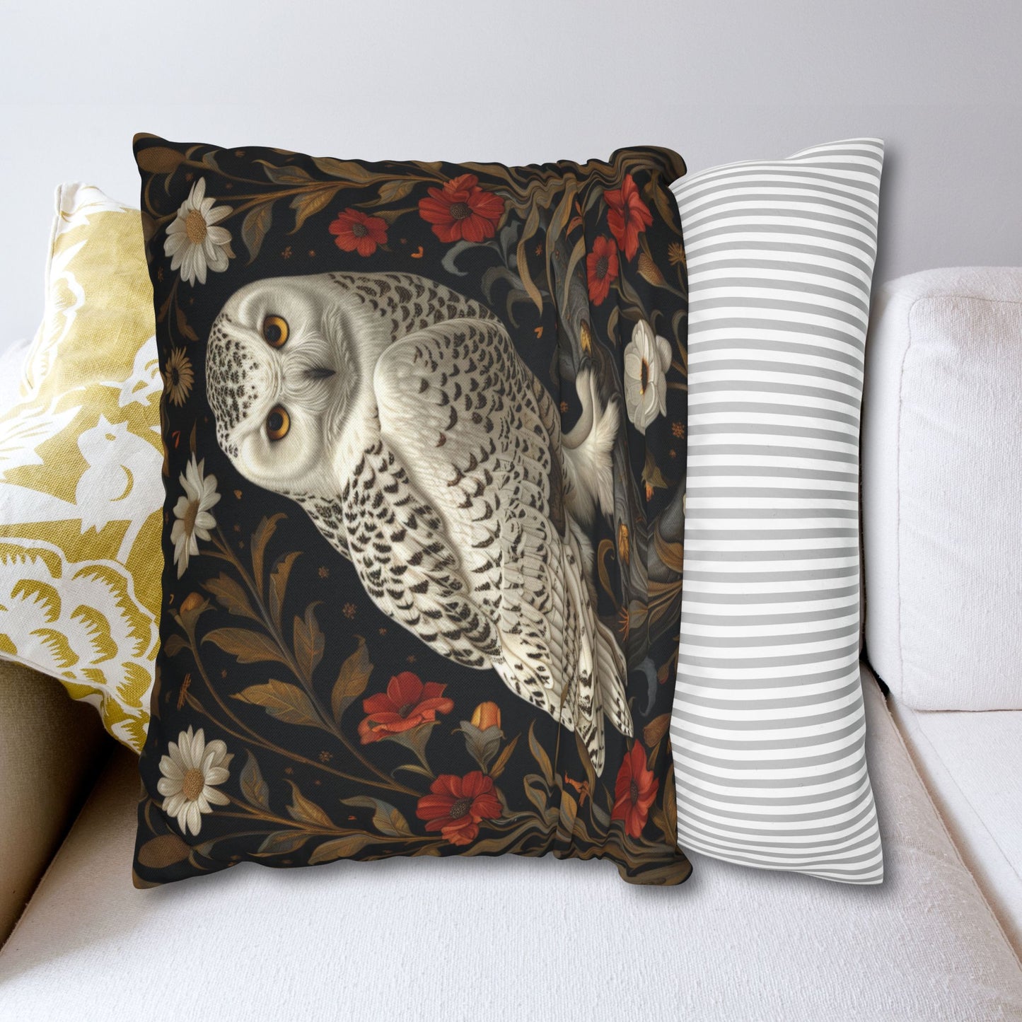 Snow Owl Winter Botanicals Home Decor Pillowcase