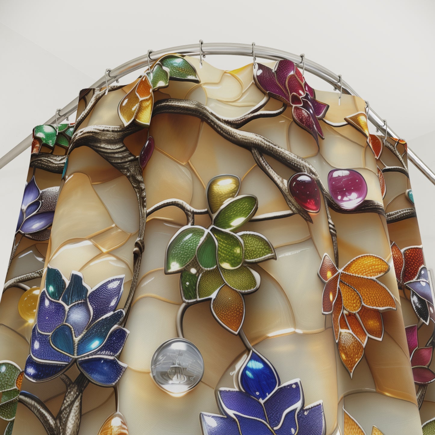 Vibrant Floral Shower Curtain - Elegant Bathroom Decor, Bohemian Style, Holiday Gift Idea, Home Makeover, Nature-Inspired Design