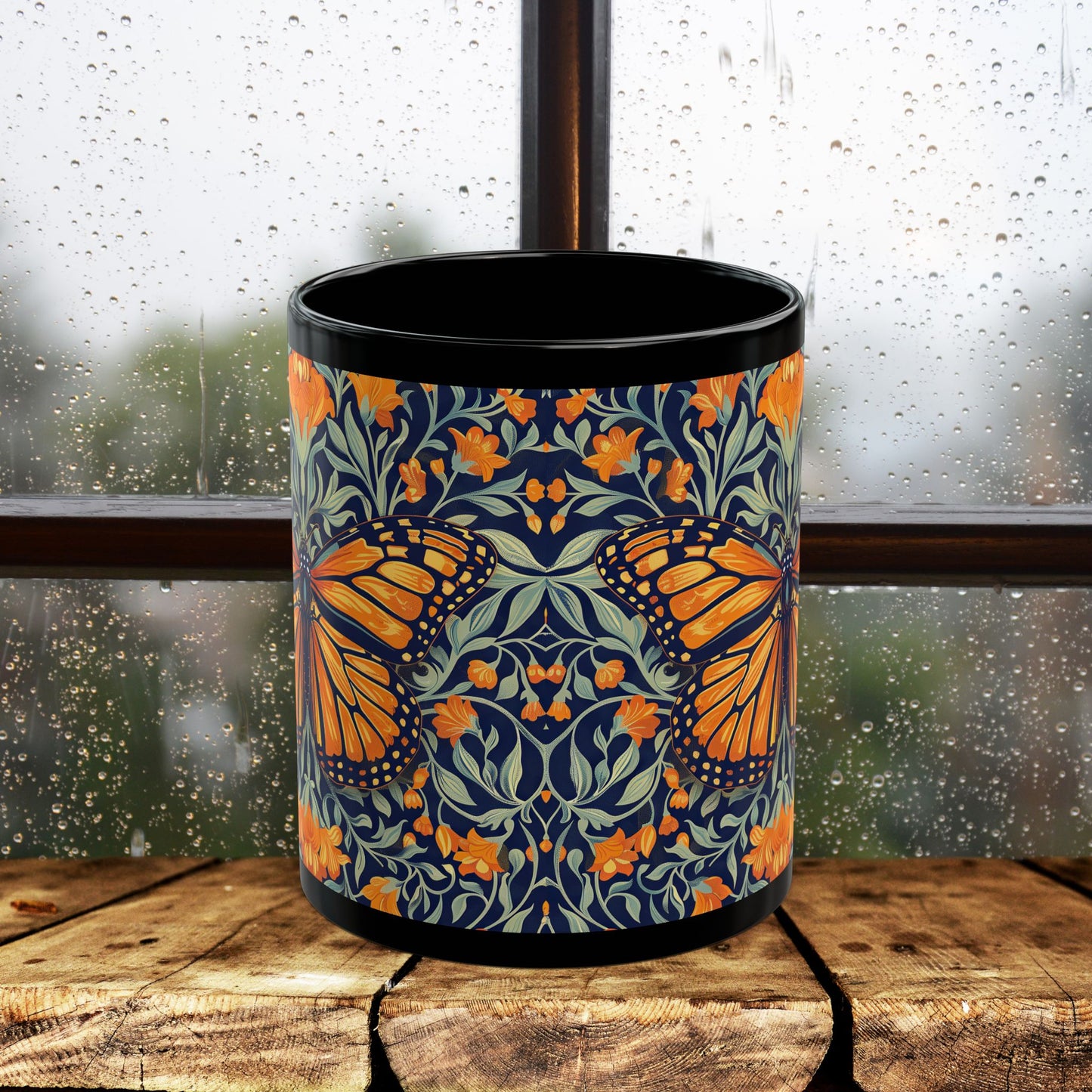 William Morris Inspired Monarch Butterfly Coffee Mug 11oz, 15 oz