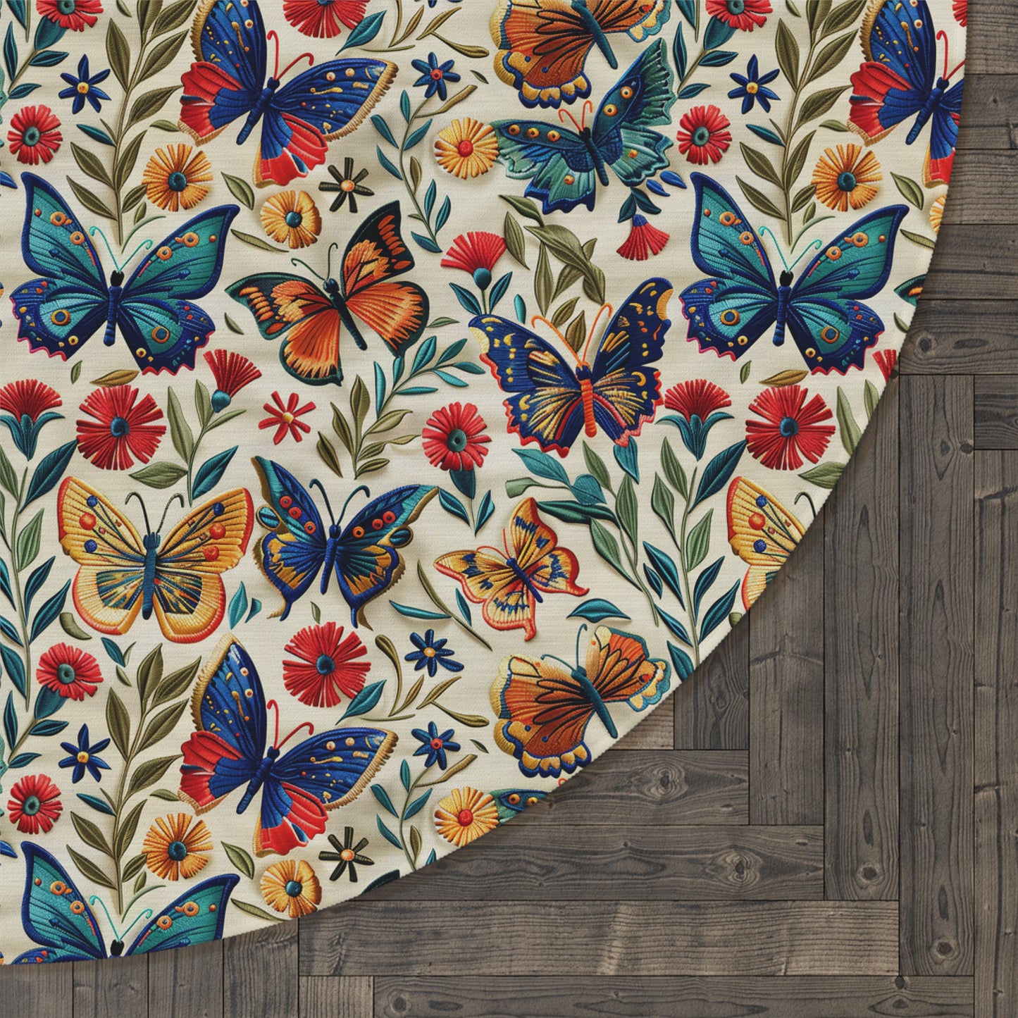 Vintage Butterfly Embroidery Pattern Round Area Rug, Housewarming Gift
