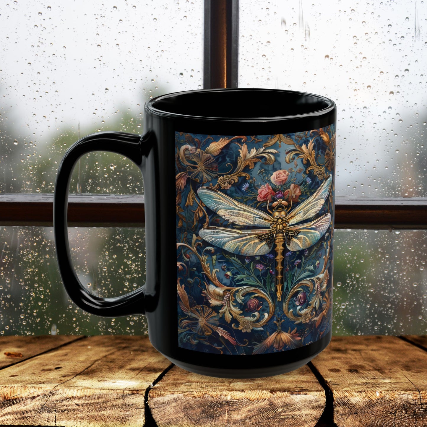 Dragonfly Indigo Ornate William Morris Inspired | Cottage-core Mug 11oz, 15oz