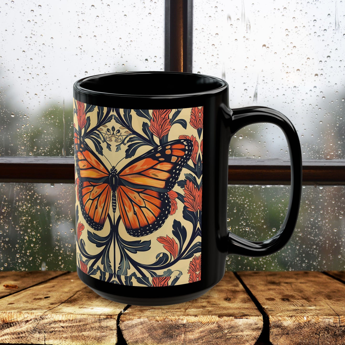 William Morris Inspired Monarch Butterfly Coffee Mug 11oz, 15 oz