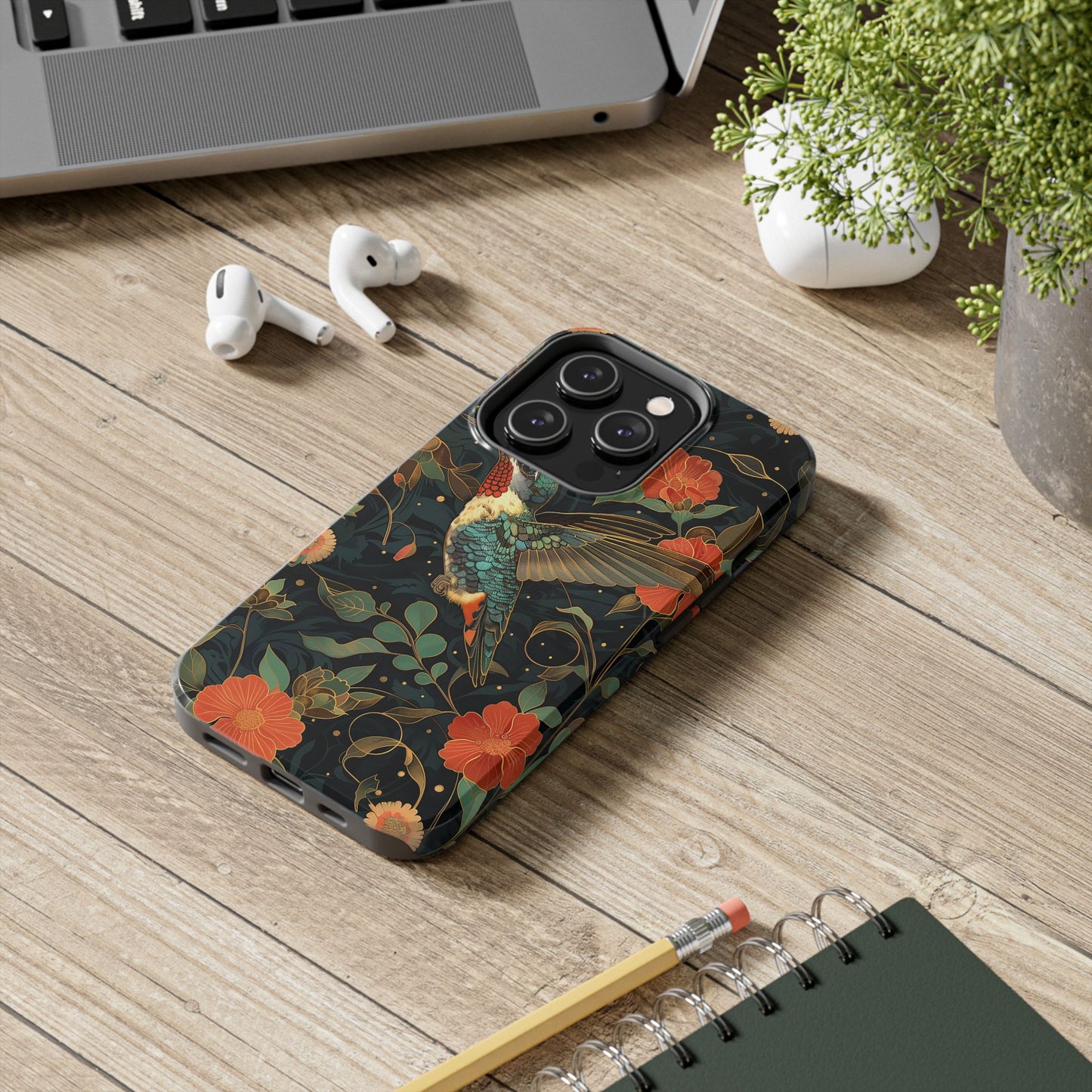 Art Deco Hummingbird Print in The Style of William Morris iPhone Tough Case