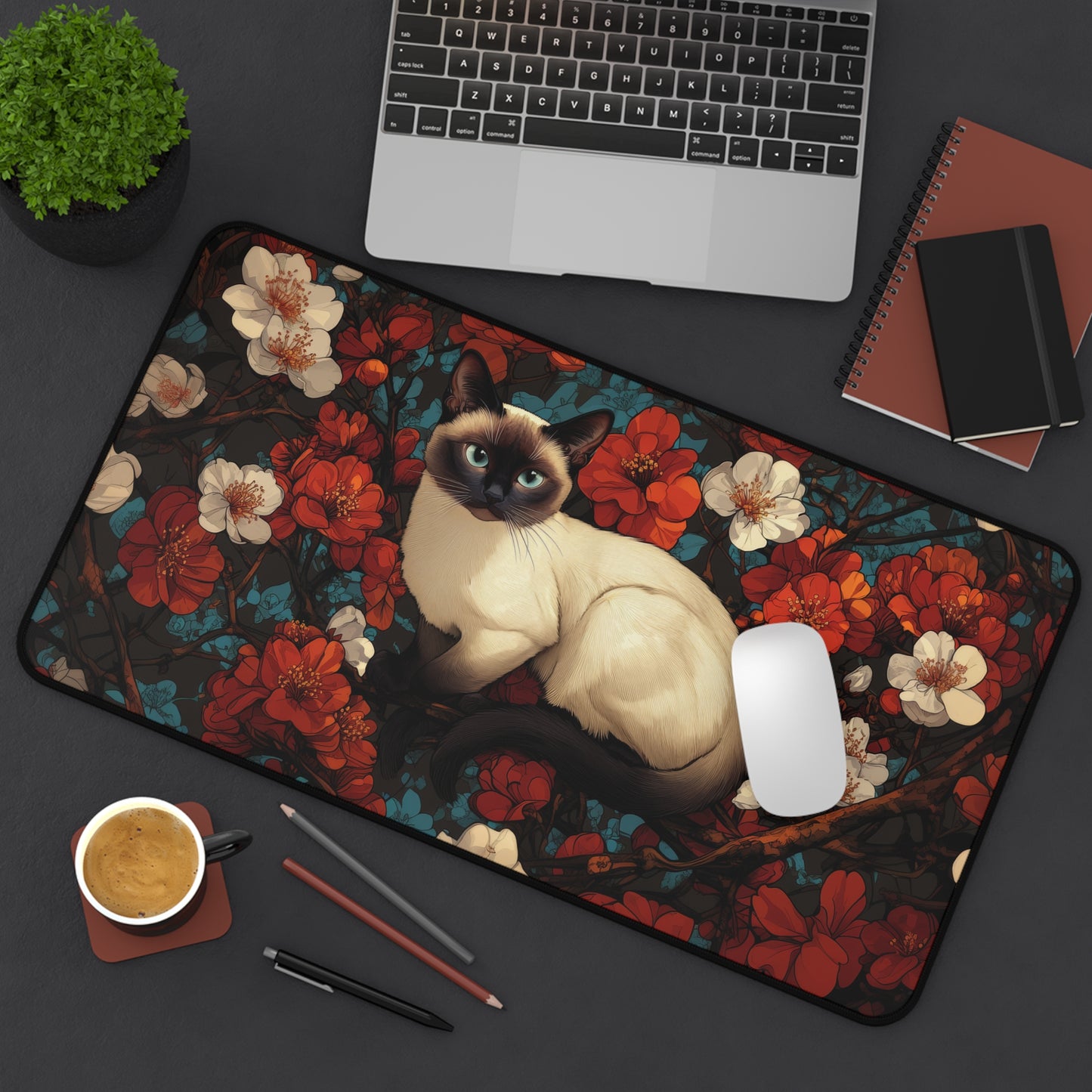 Art Deco Siamese Cat William Morri Inspired Desk Mat 2 Sizes | Office Decor GiftDesk Mats