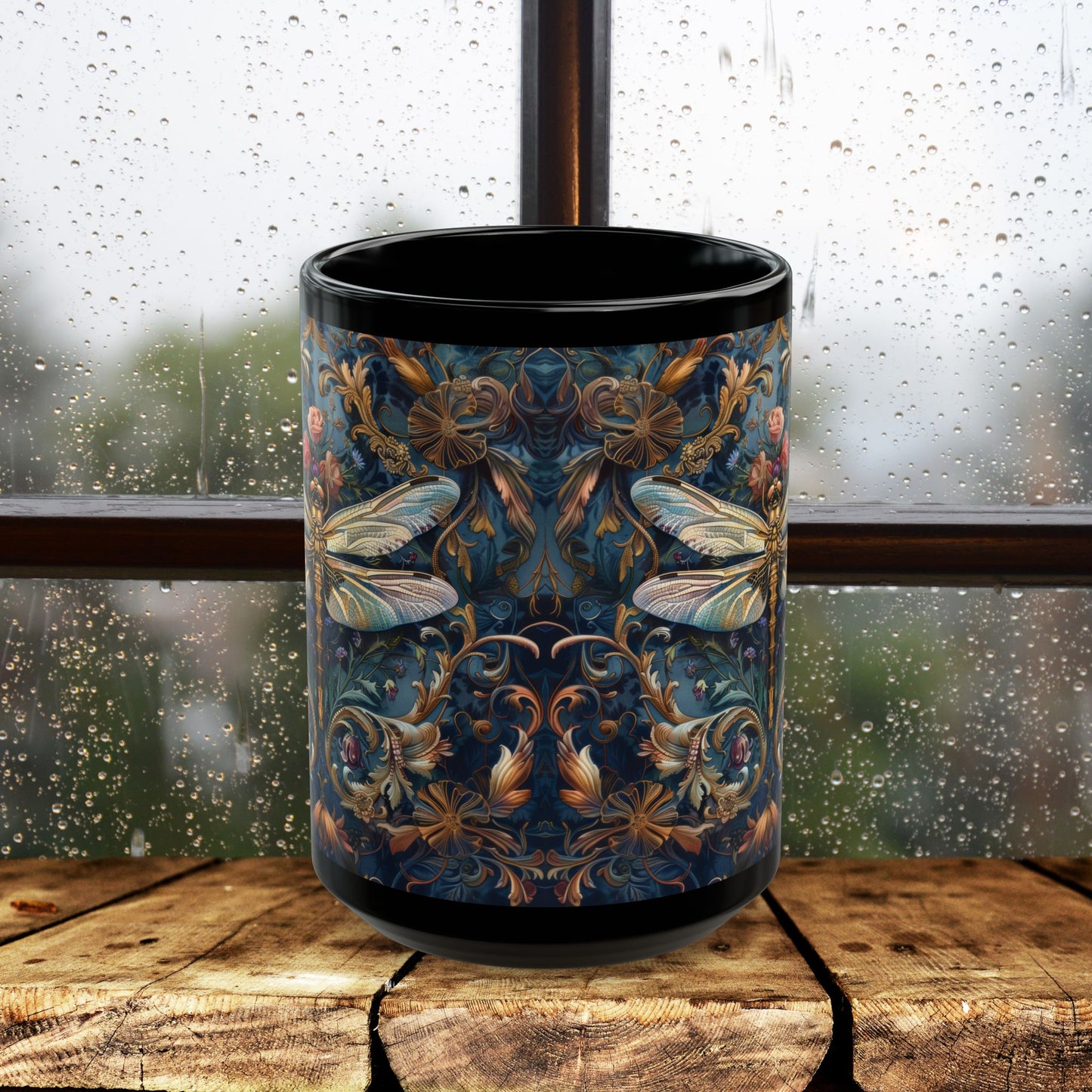 Dragonfly Indigo Ornate William Morris Inspired | Cottage-core Mug 11oz, 15oz