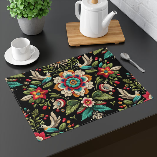 Birds Floral Motif Essence Placemat, Vibrant Table Decor, Nature-Inspired Table Setting, Ideal for Home Dining, Kitchen Vibes