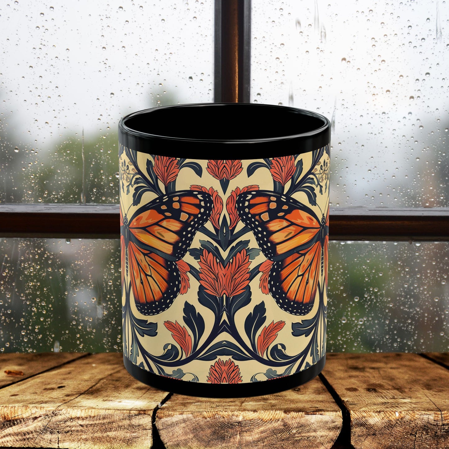 William Morris Inspired Monarch Butterfly Coffee Mug 11oz, 15 oz