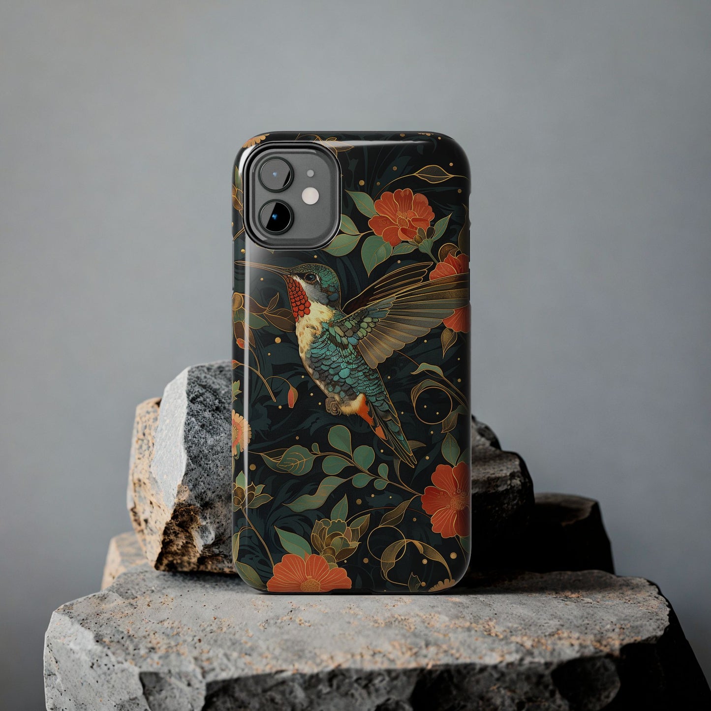 Art Deco Hummingbird Print in The Style of William Morris iPhone Tough Case