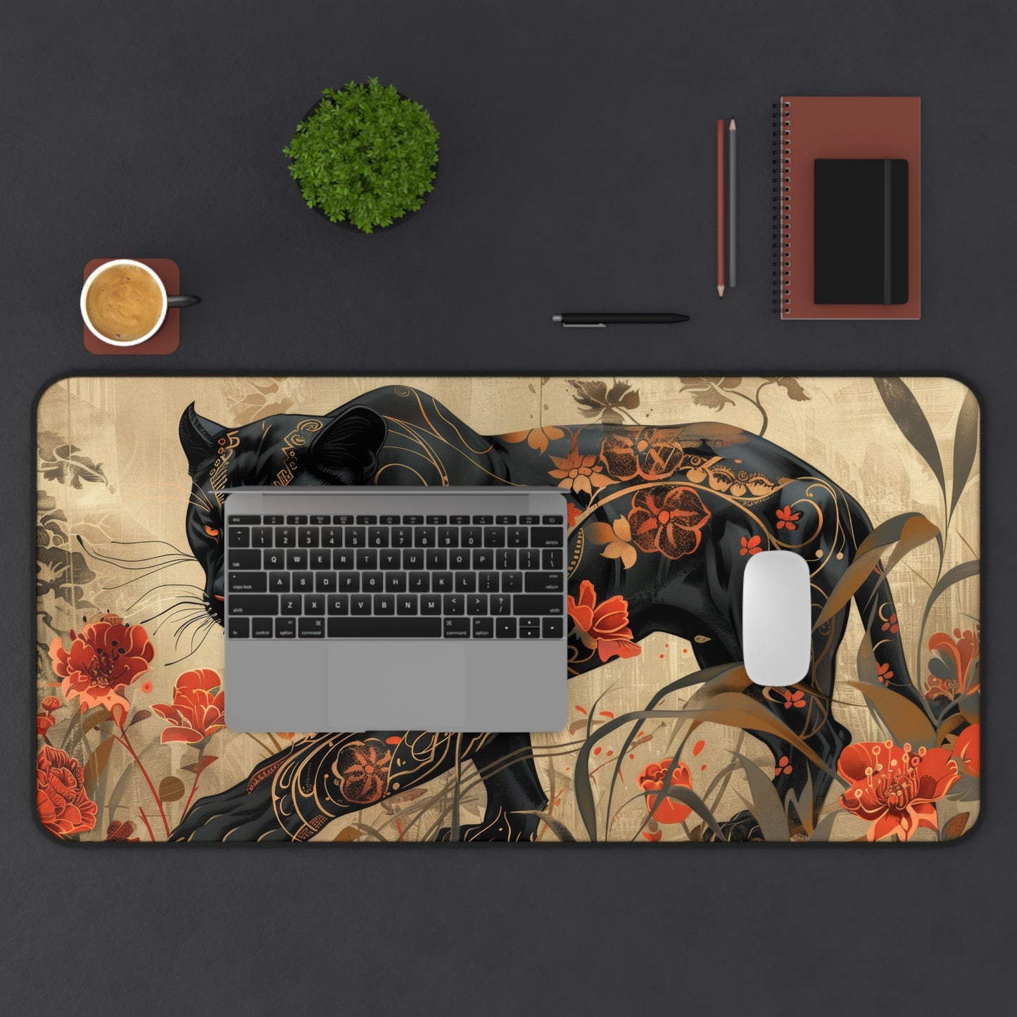 Art Deco Black Panther William Morris Inspired Desk Mat 2 Sizes | Office Decor GiftDesk Mats
