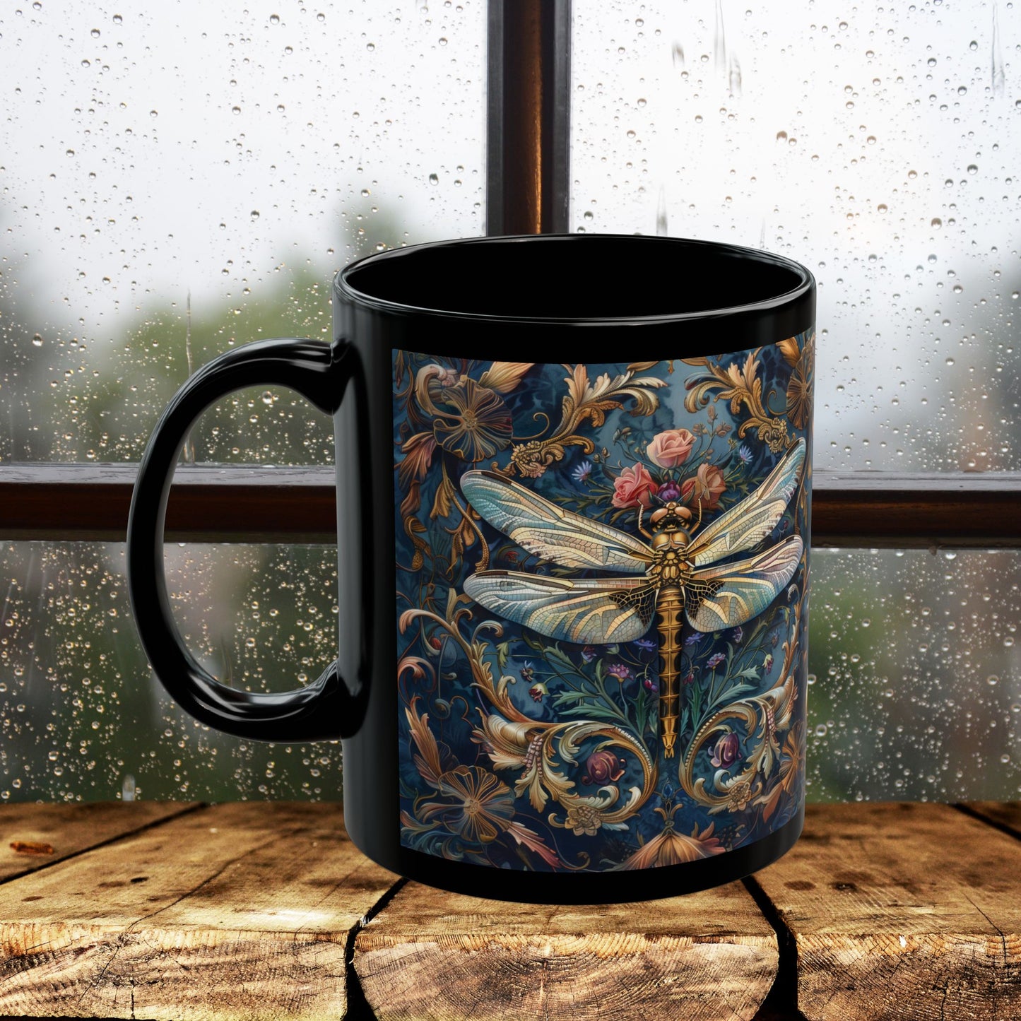 Dragonfly Indigo Ornate William Morris Inspired | Cottage-core Mug 11oz, 15oz