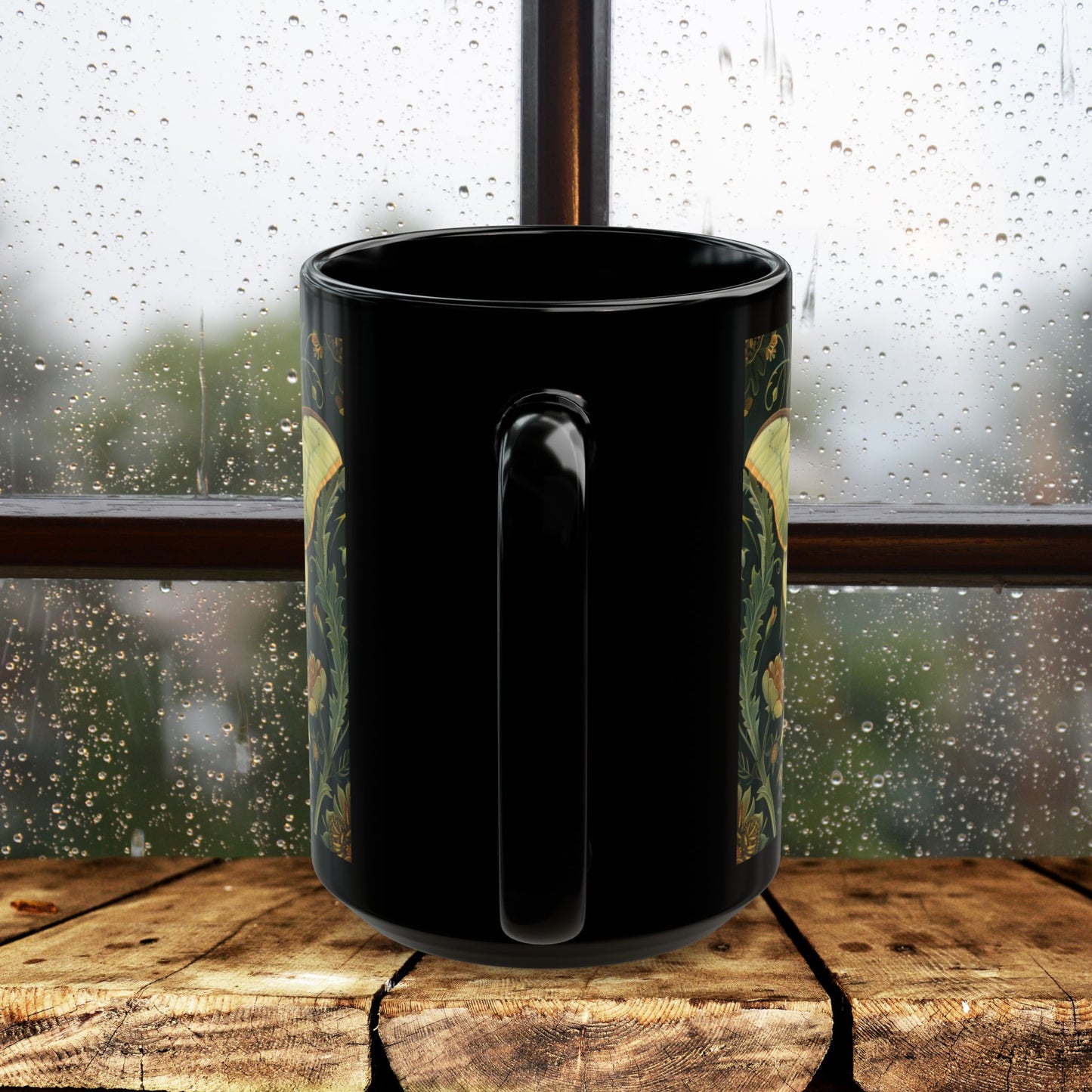 Woodland Luna Moth William Morris Inspired Black Coffee Mug For Her Him Ceramic Mug Black Mug 11oz, 15oz