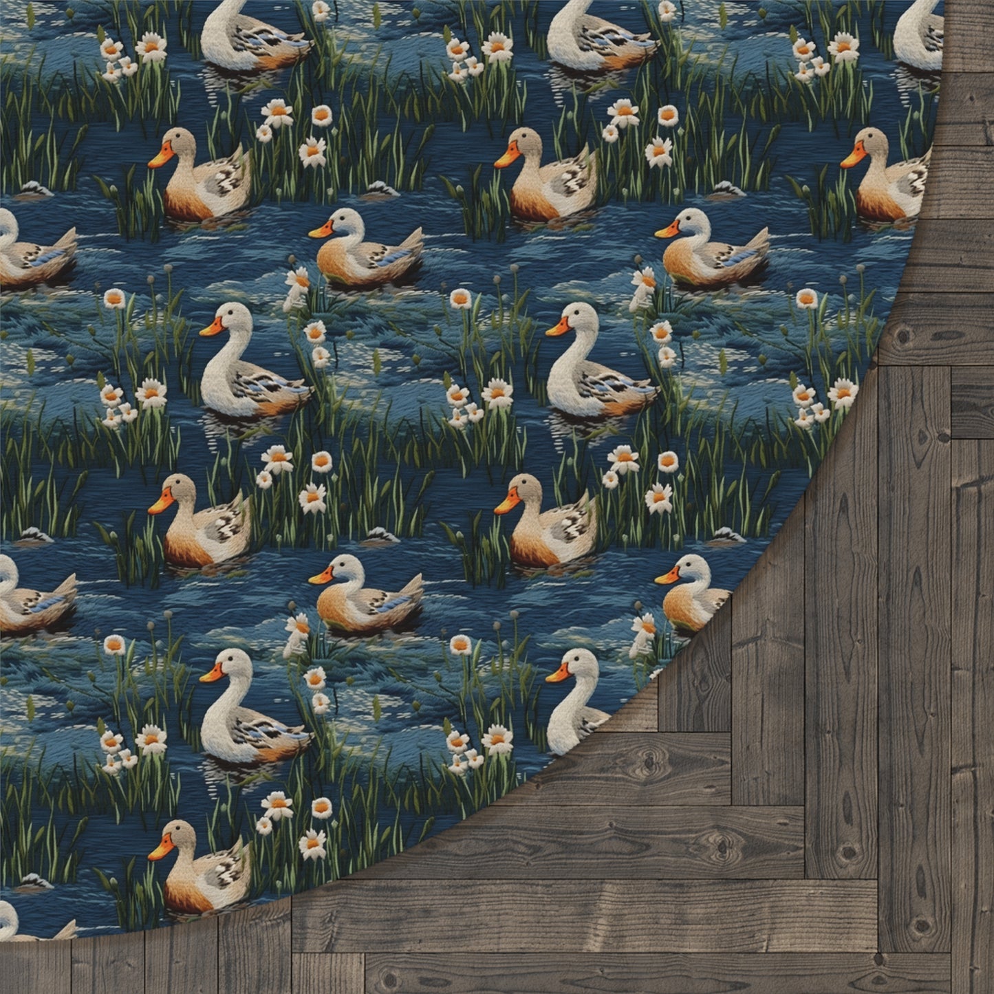 Woodland Ducks Embroidery Pattern Round Area Rug
