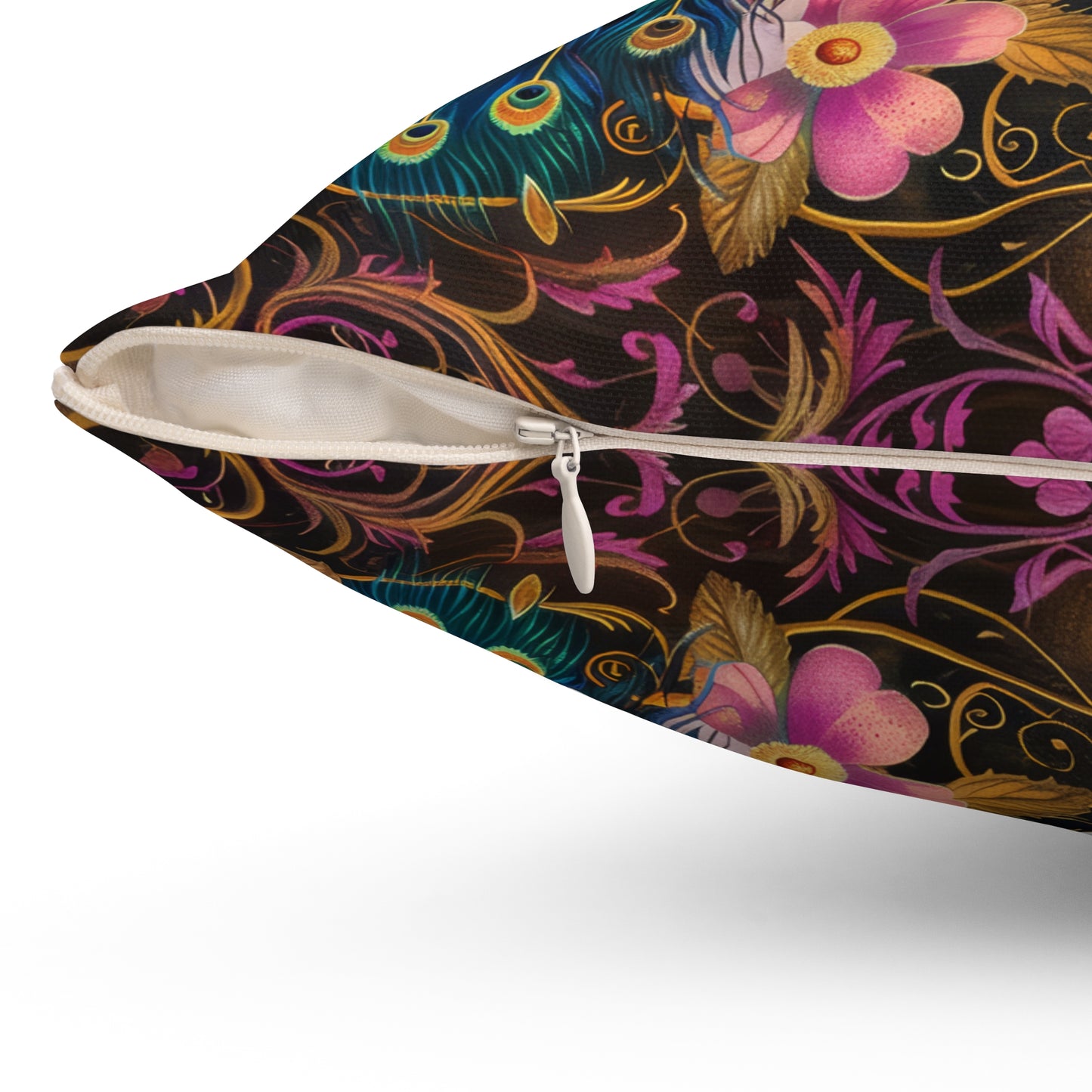 Peacocks Pink Florals Victorian Ornate Decorative Pillow, William Morris Inspired Home Decor Pillow