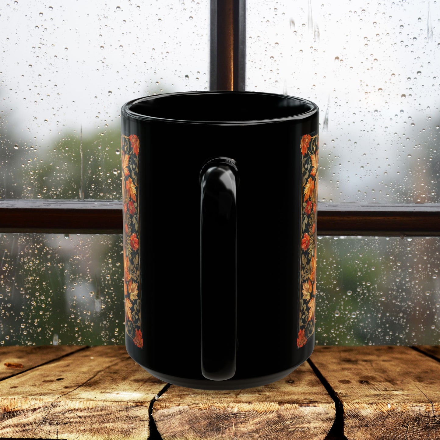 Fall Turkey William Morris Inspired Black Coffee Mug For Her Him Ceramic Mug Black Mug 11oz, 15oz