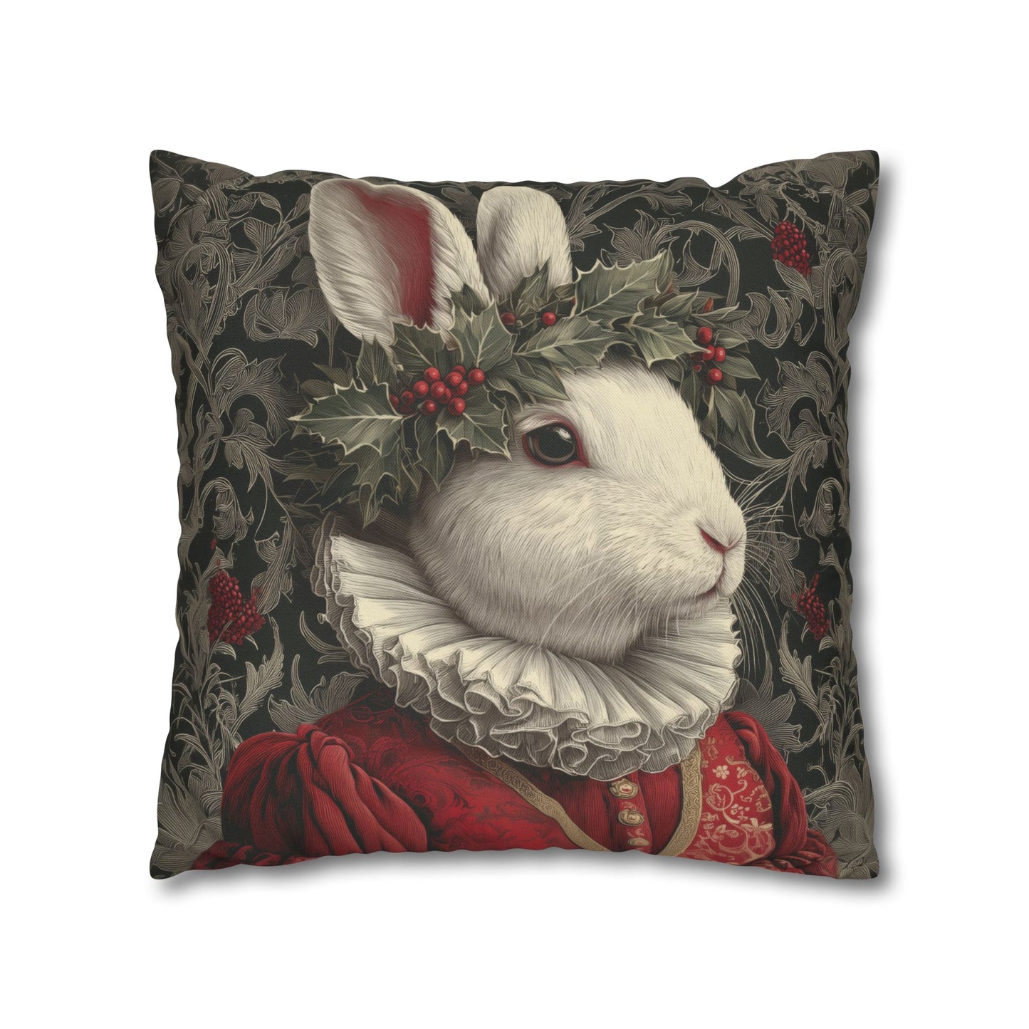 Pillowcase Christmas Rabbit Holiday Bunny, William Morris Inspired Festive Animal Throw Pillowcase