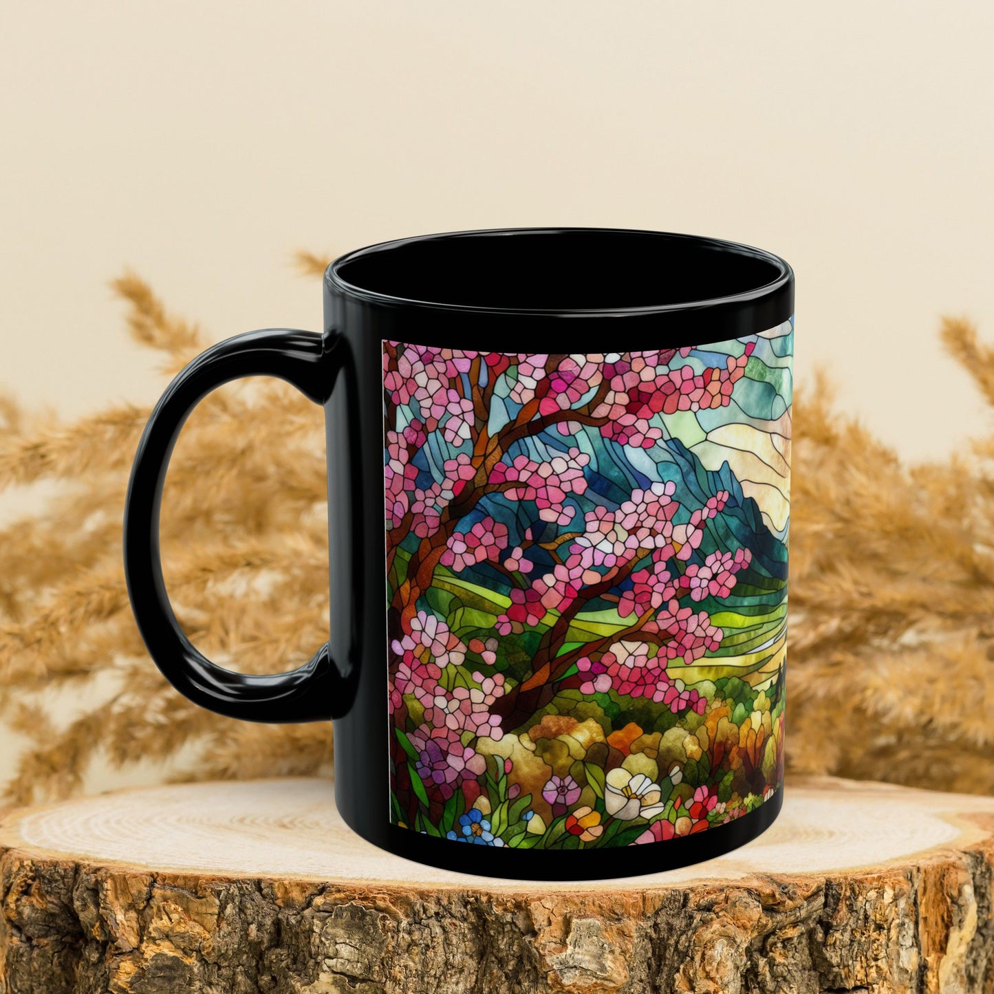 Faux Stained Glass Spring Mountain Coffee Mug | Nature Inspired | Outdoor Design | Gift for Nature Lover Coffee Mug 11oz, 15 oz