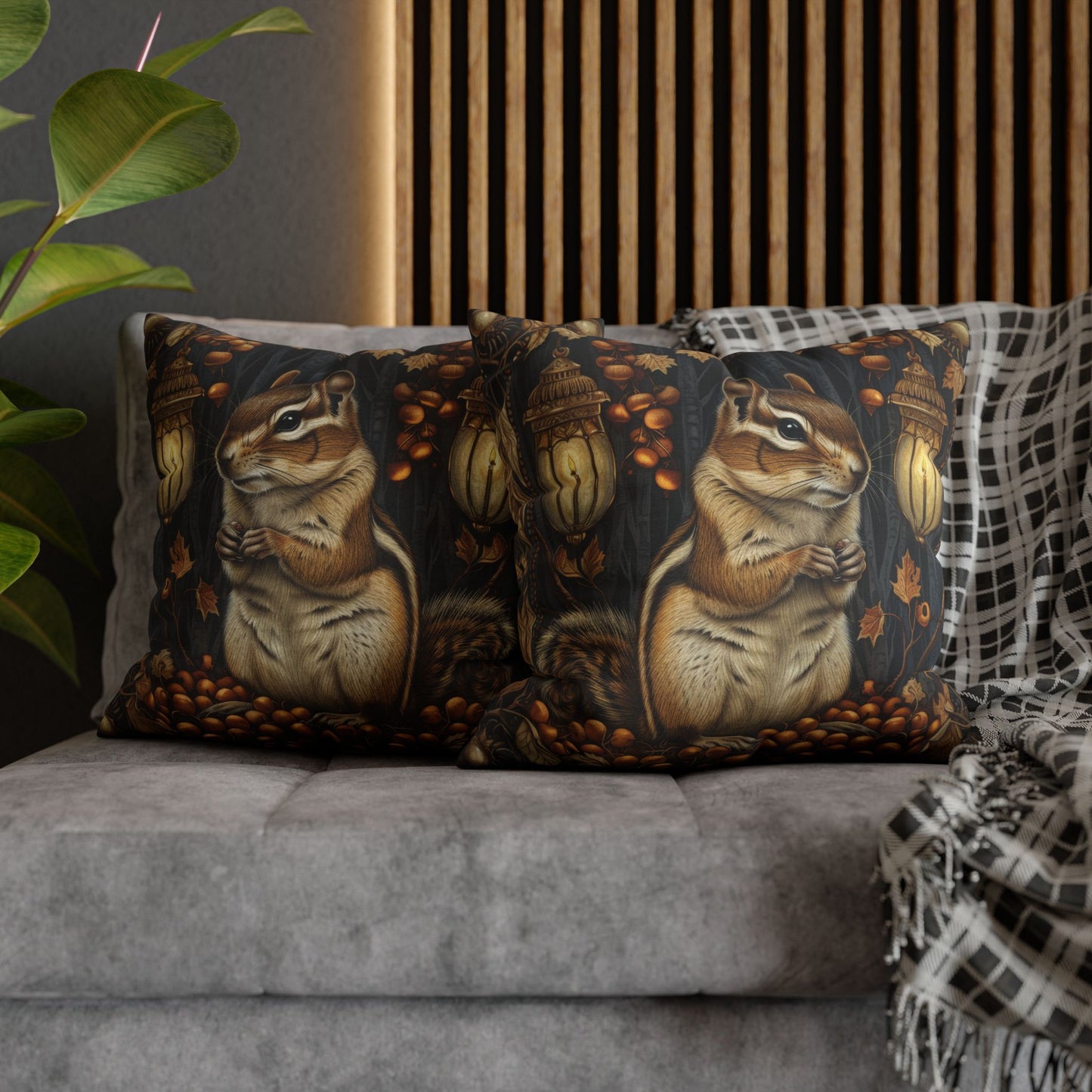 William Morris Inspired Chipmunk Among Acorn Lanterns Pillowcase