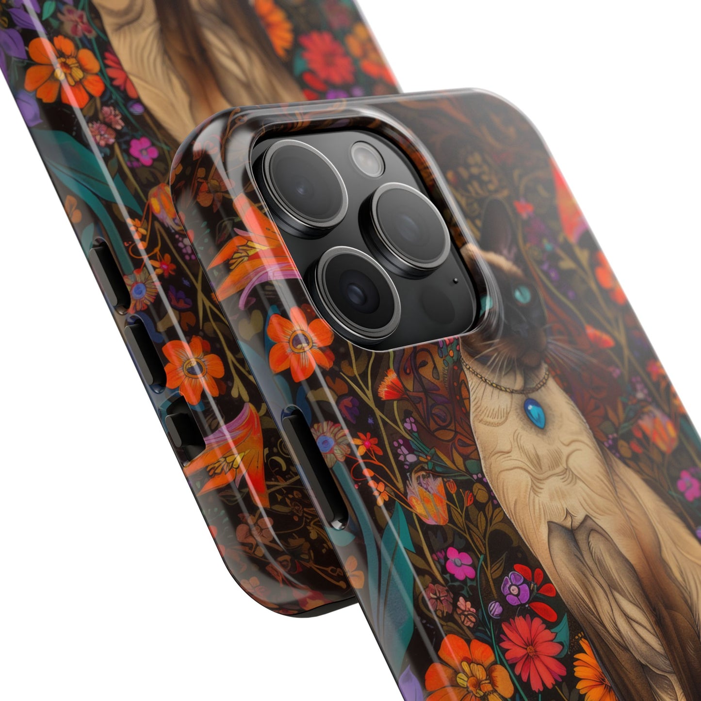 Art Deco Siamese Cat In The Style of William Morris iPhone Tough Case
