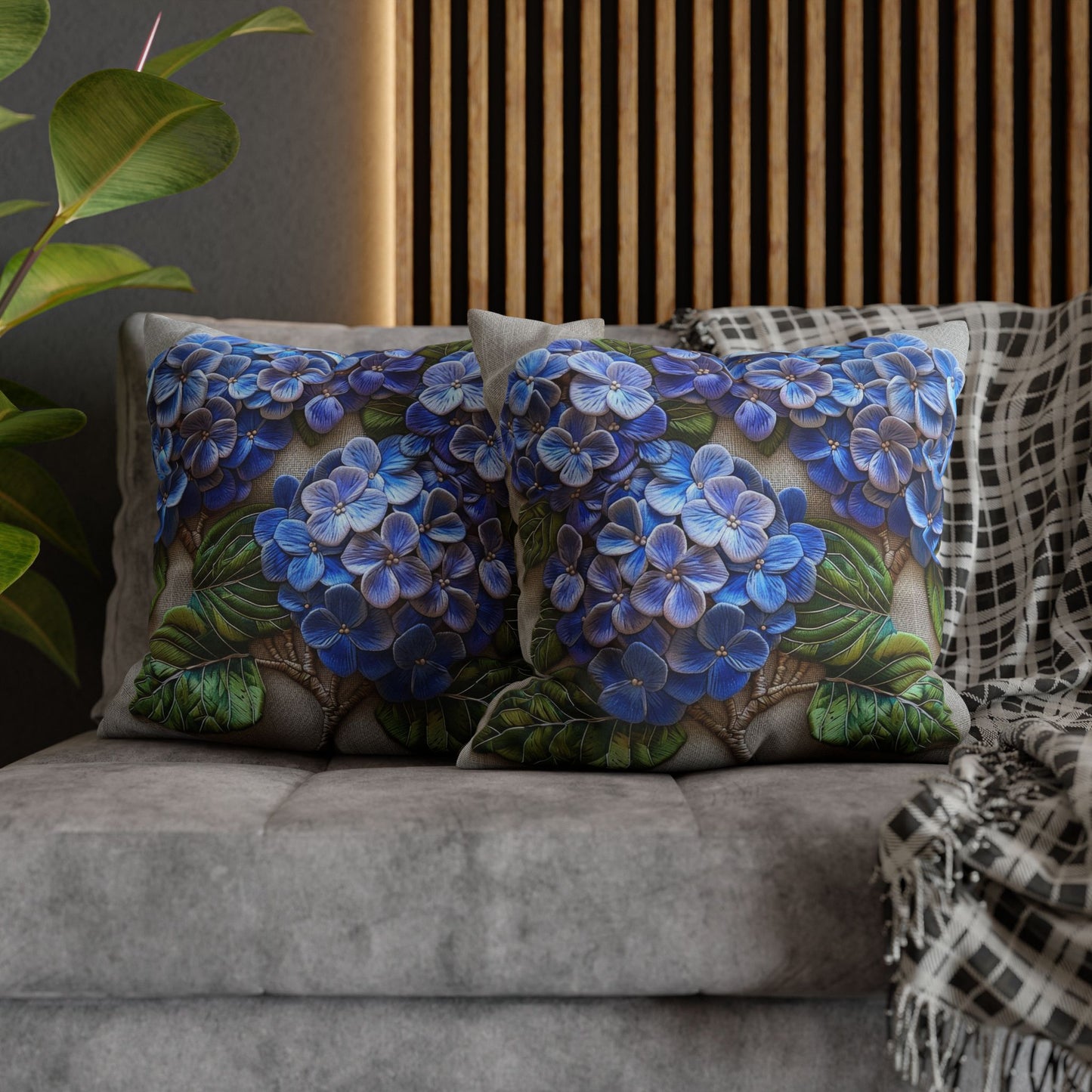 Hydrangea Purple Blue Decorative Pillowcase, Botanical Home Decor Pillowcase