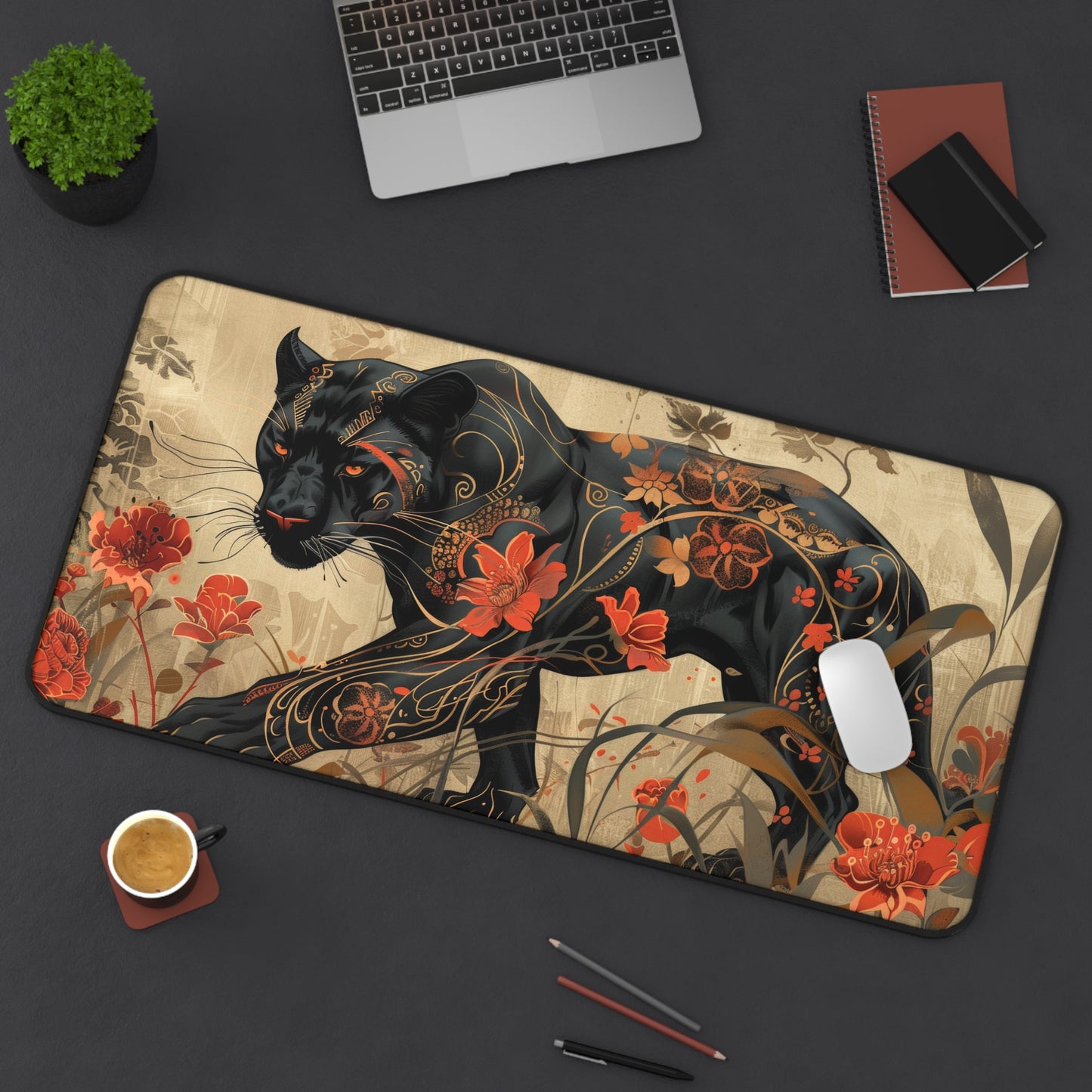 Art Deco Black Panther William Morris Inspired Desk Mat 2 Sizes | Office Decor GiftDesk Mats