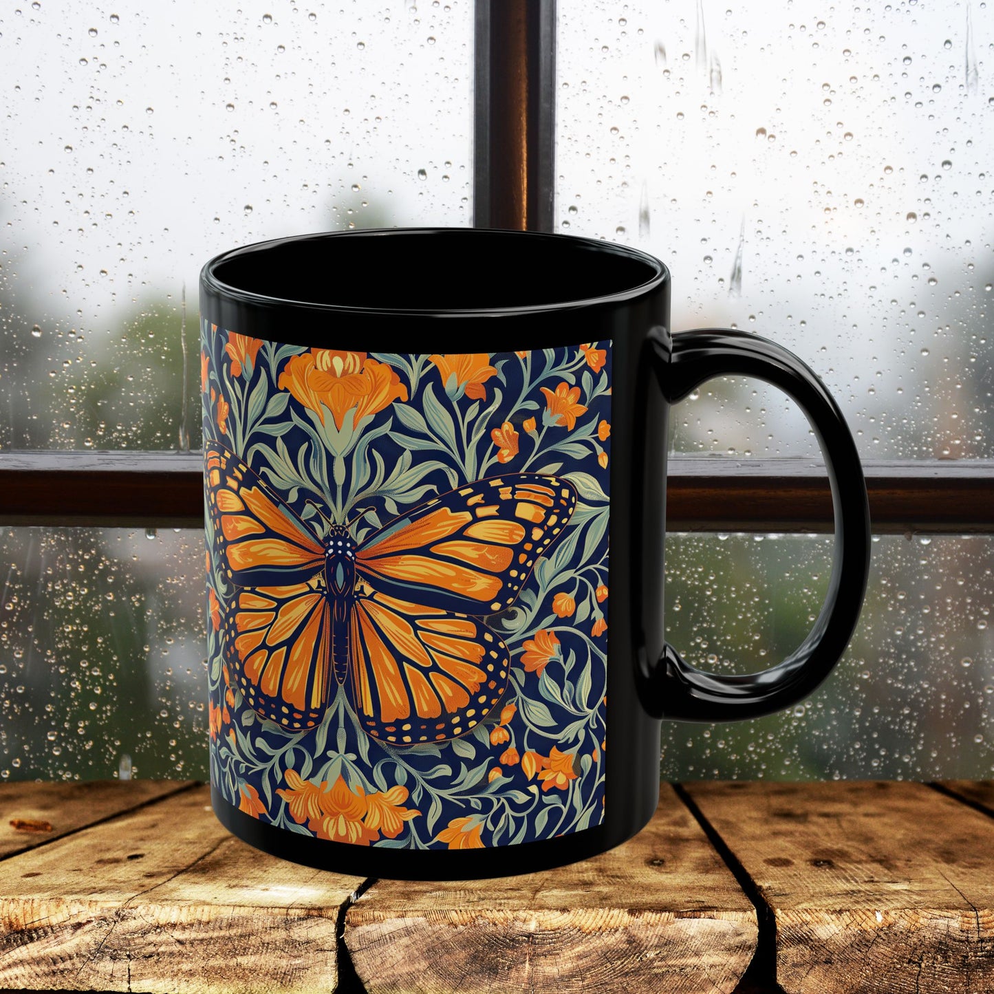 William Morris Inspired Monarch Butterfly Coffee Mug 11oz, 15 oz
