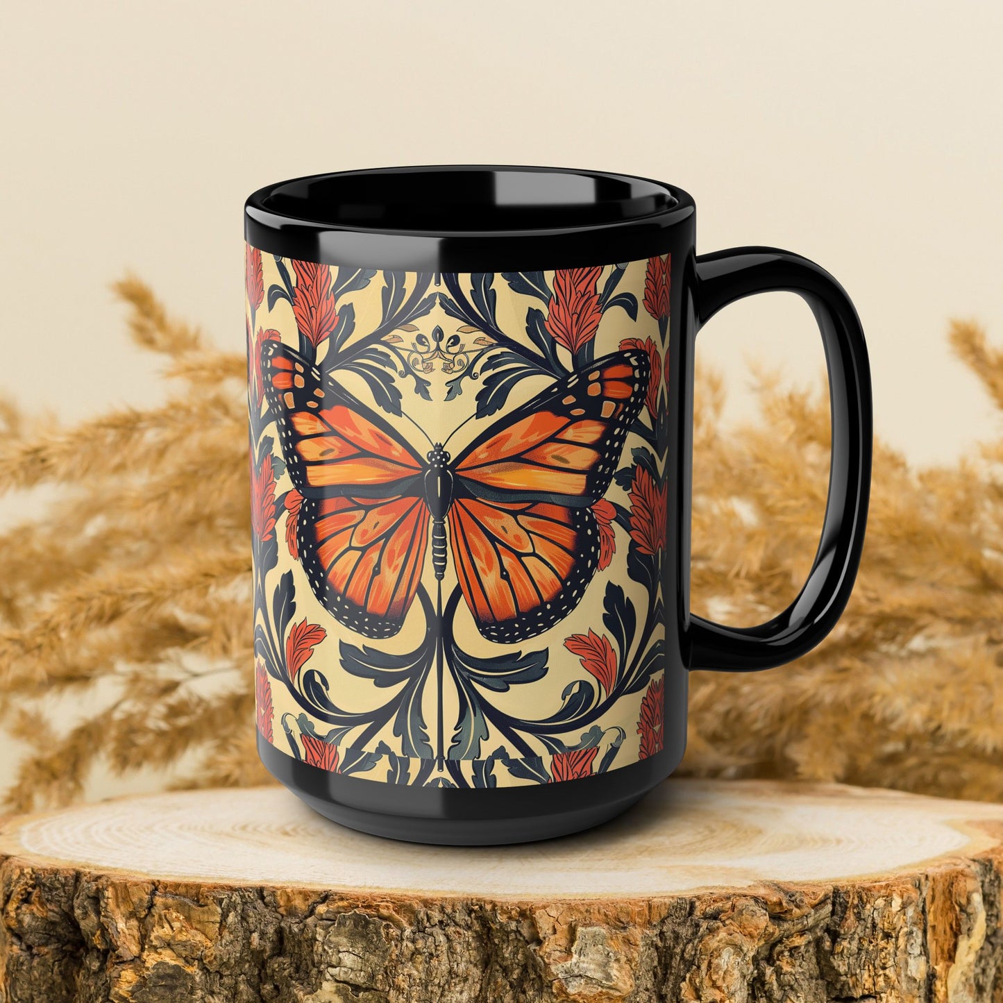 William Morris Inspired Monarch Butterfly Coffee Mug 11oz, 15 oz