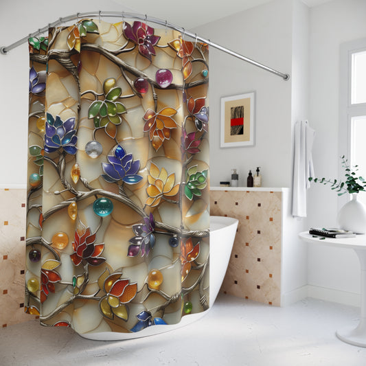 Vibrant Floral Shower Curtain - Elegant Bathroom Decor, Bohemian Style, Holiday Gift Idea, Home Makeover, Nature-Inspired Design