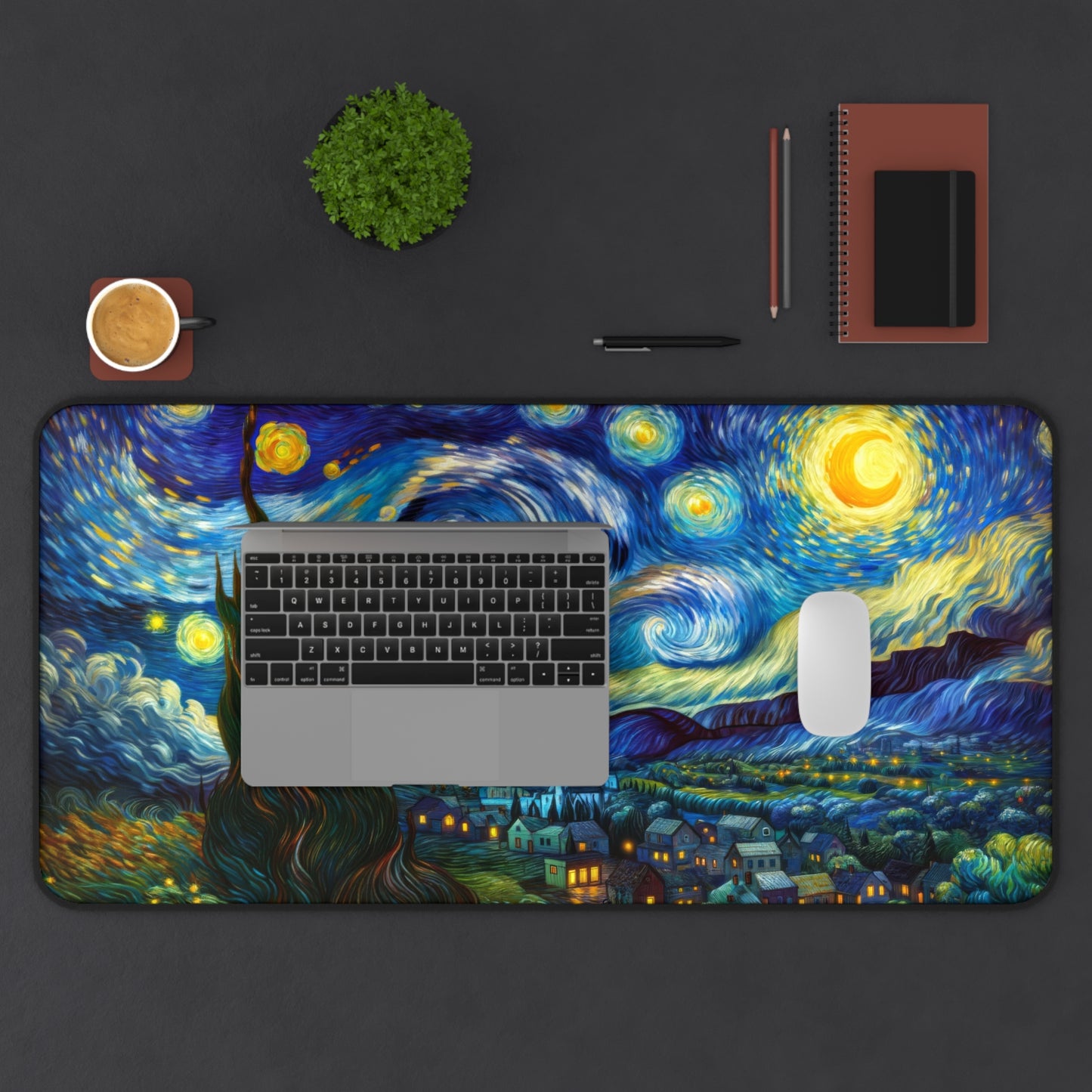 The Starry Night Van Gogh , Gaming Desk Mat 2 Sizes | Office Decor GiftDesk Mats