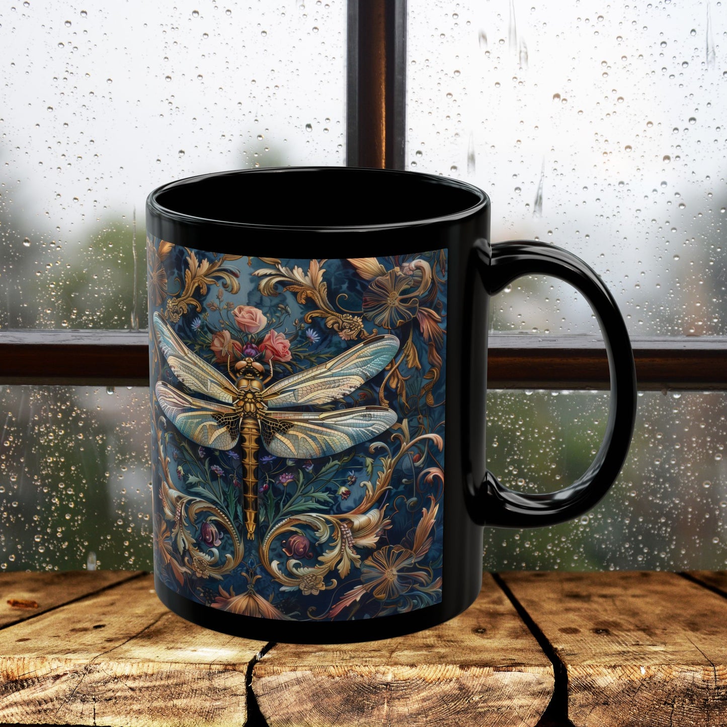 Dragonfly Indigo Ornate William Morris Inspired | Cottage-core Mug 11oz, 15oz