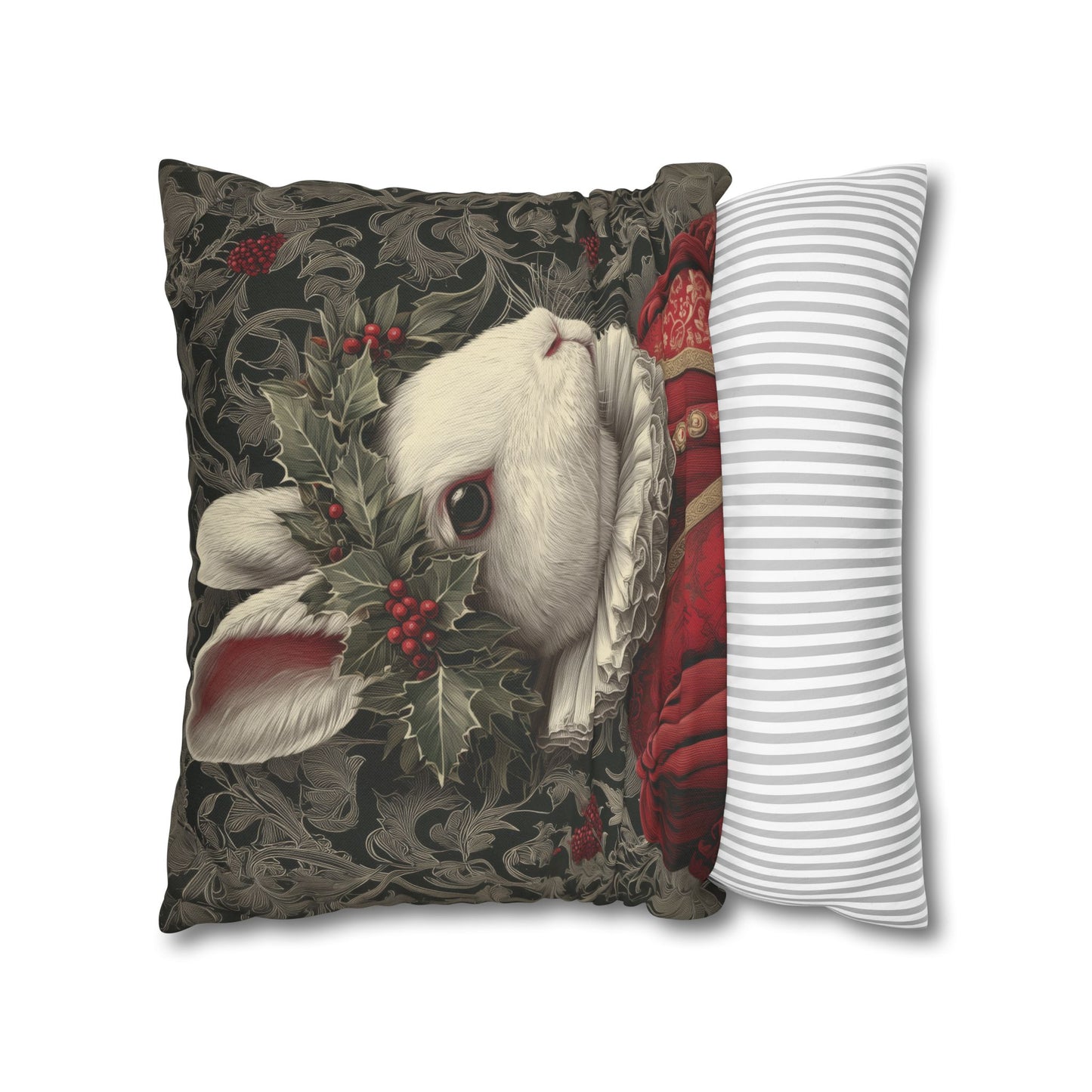 Pillowcase Christmas Rabbit Holiday Bunny, William Morris Inspired Festive Animal Throw Pillowcase