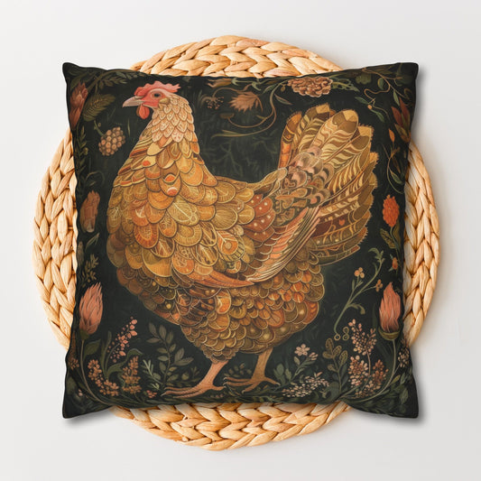 William Morris Inspired Hen Vintage Decor, Cottagecore Design Pillowcase