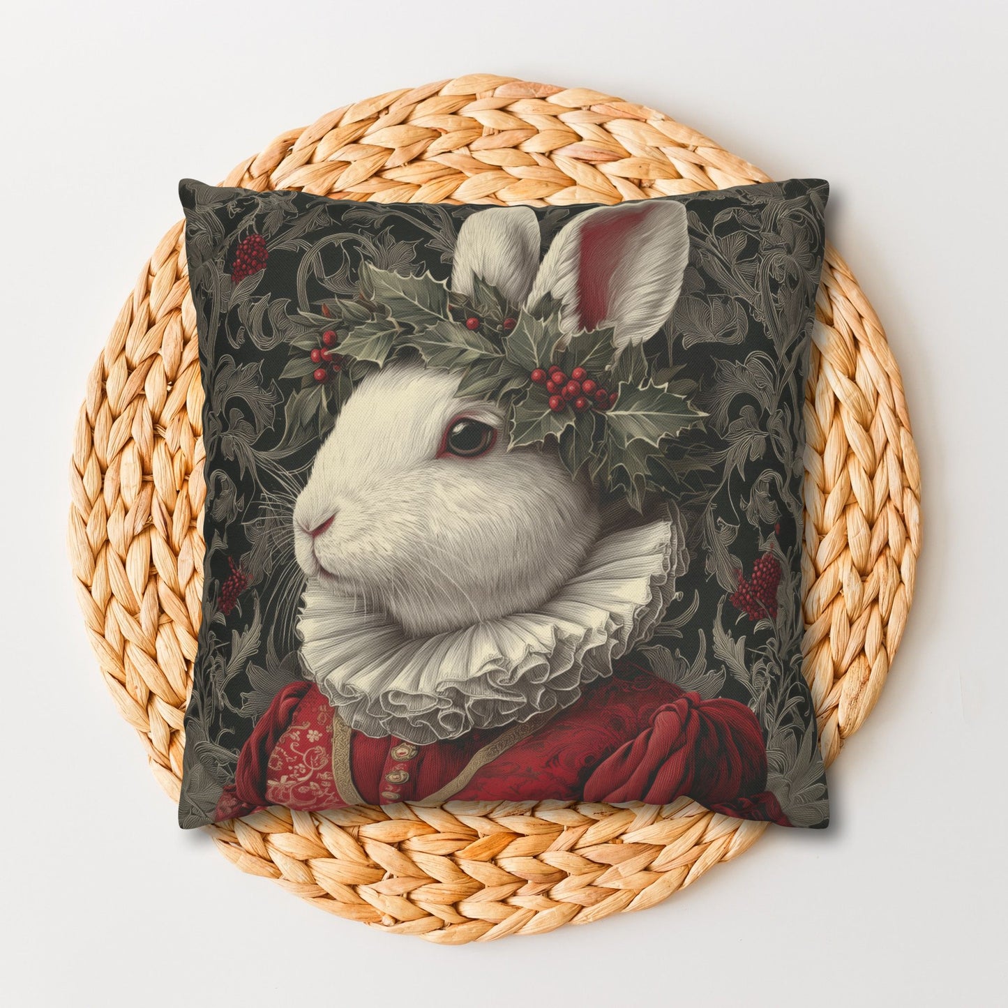 Pillowcase Christmas Rabbit Holiday Bunny, William Morris Inspired Festive Animal Throw Pillowcase