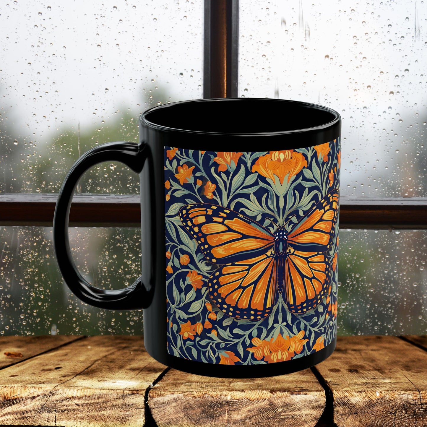 William Morris Inspired Monarch Butterfly Coffee Mug 11oz, 15 oz