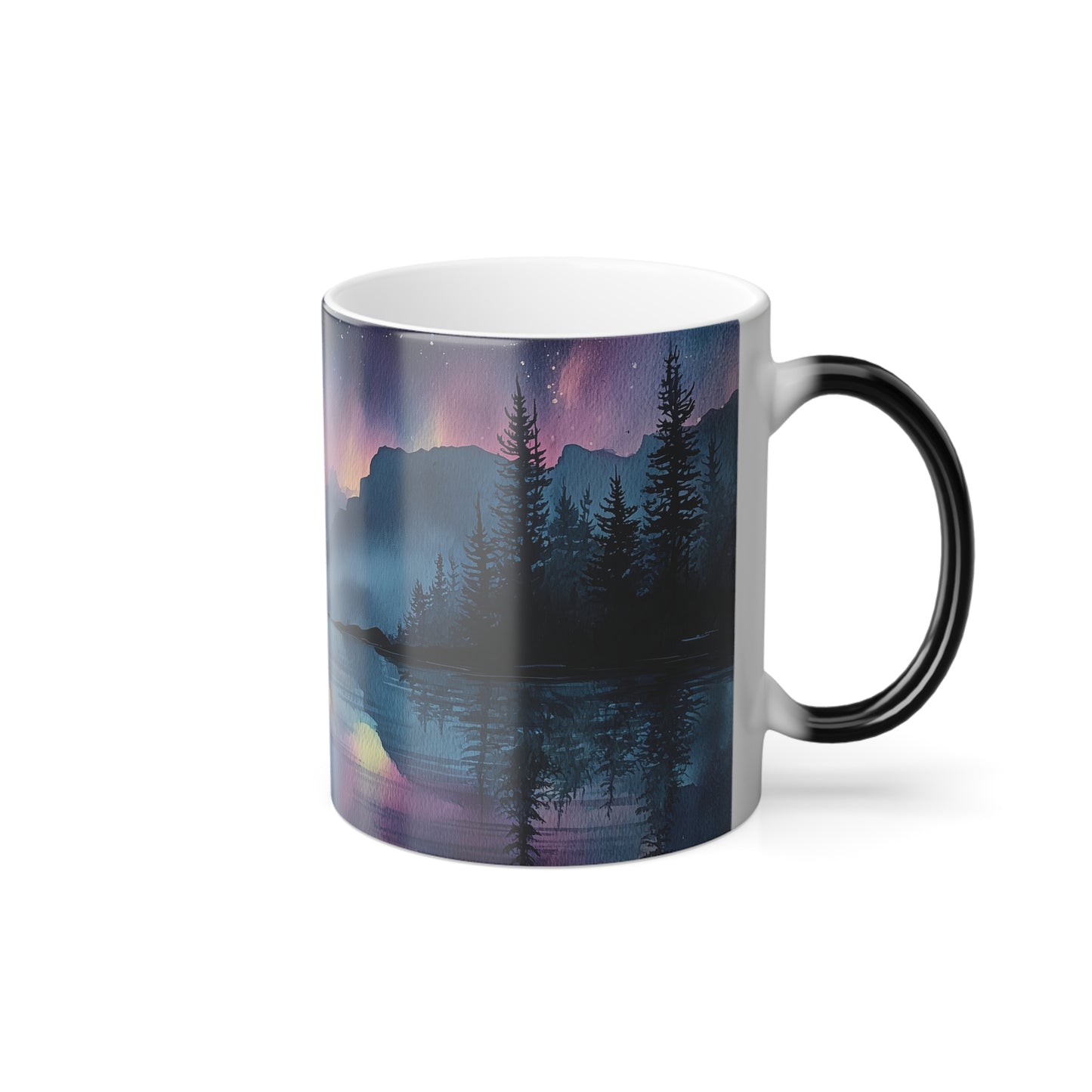 Northern Lights Moose Color-Changing Mug, Watercolor Art Style, Heat Reveal Coffee Cup 11oz